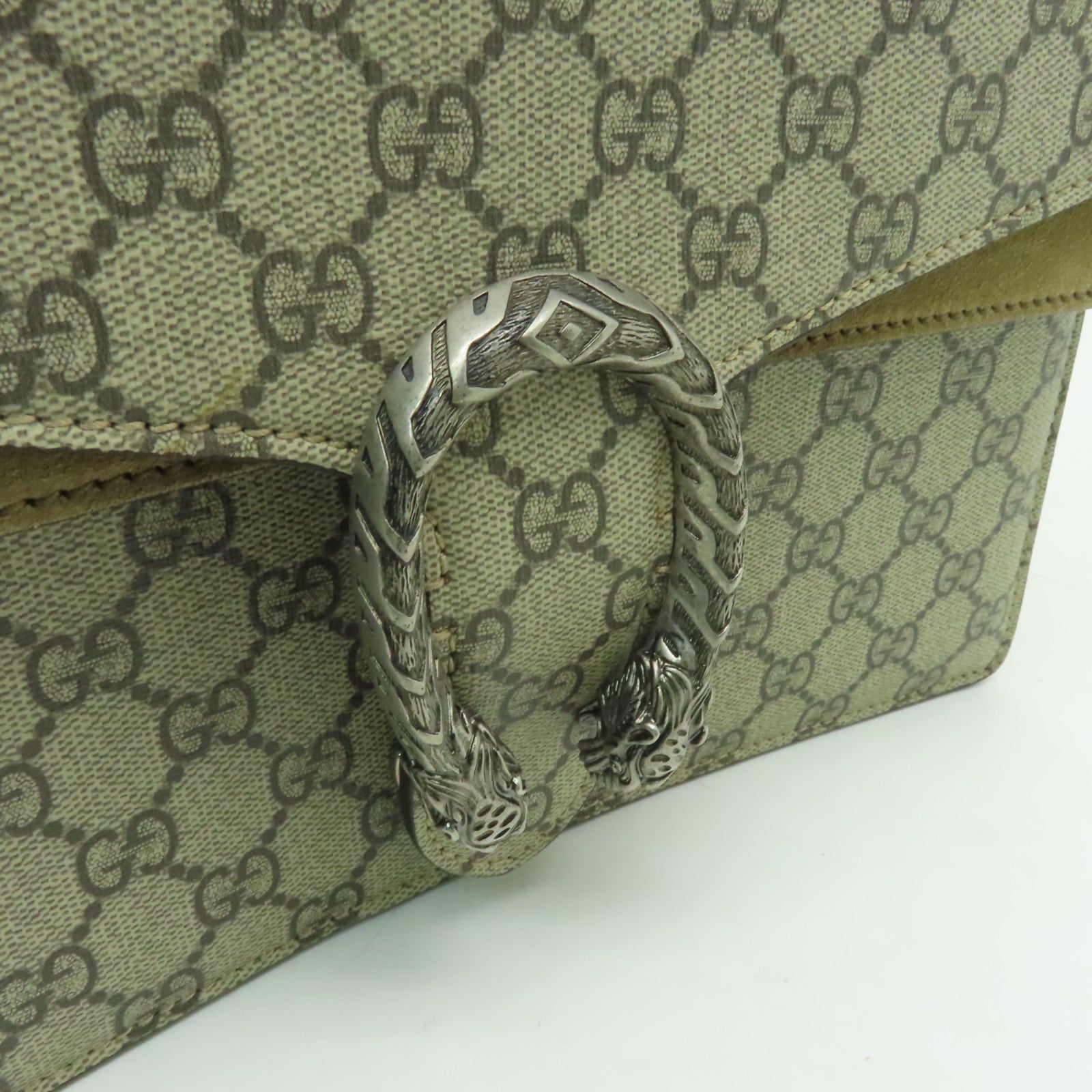 GUCCI 【清倉大減價】塗層皮革Dionysus GG銀扣鏈帶肩背袋棕色