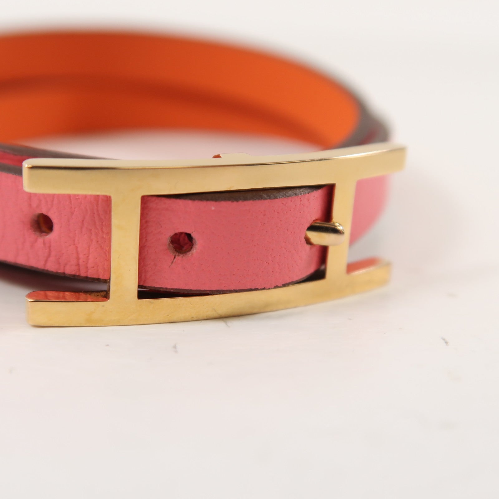 HERMES Swift皮革Hapi Bracelet金扣手鏈粉紅色