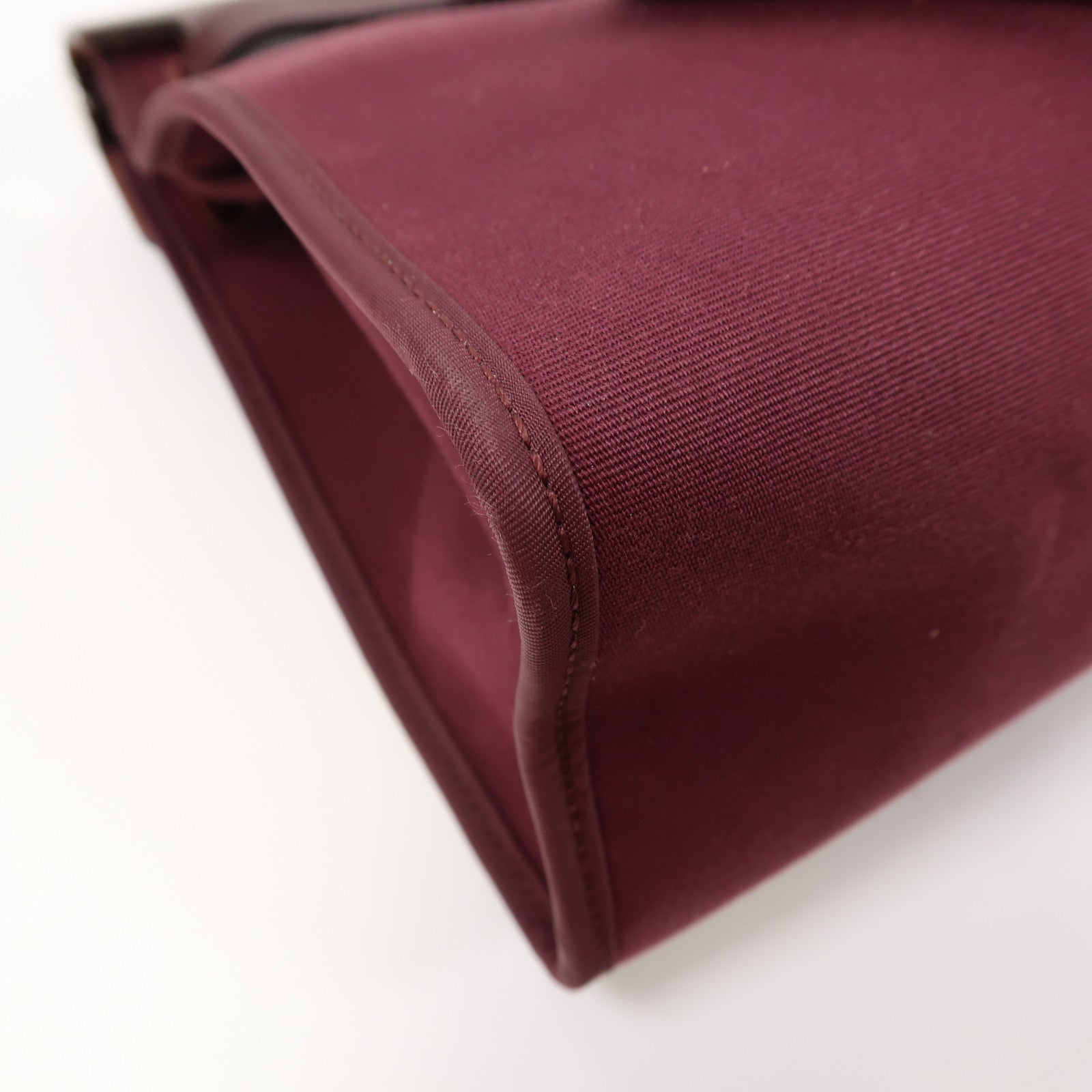 HERMES 帆布Herbag PM銀扣手挽肩背兩用袋波爾多酒紅色