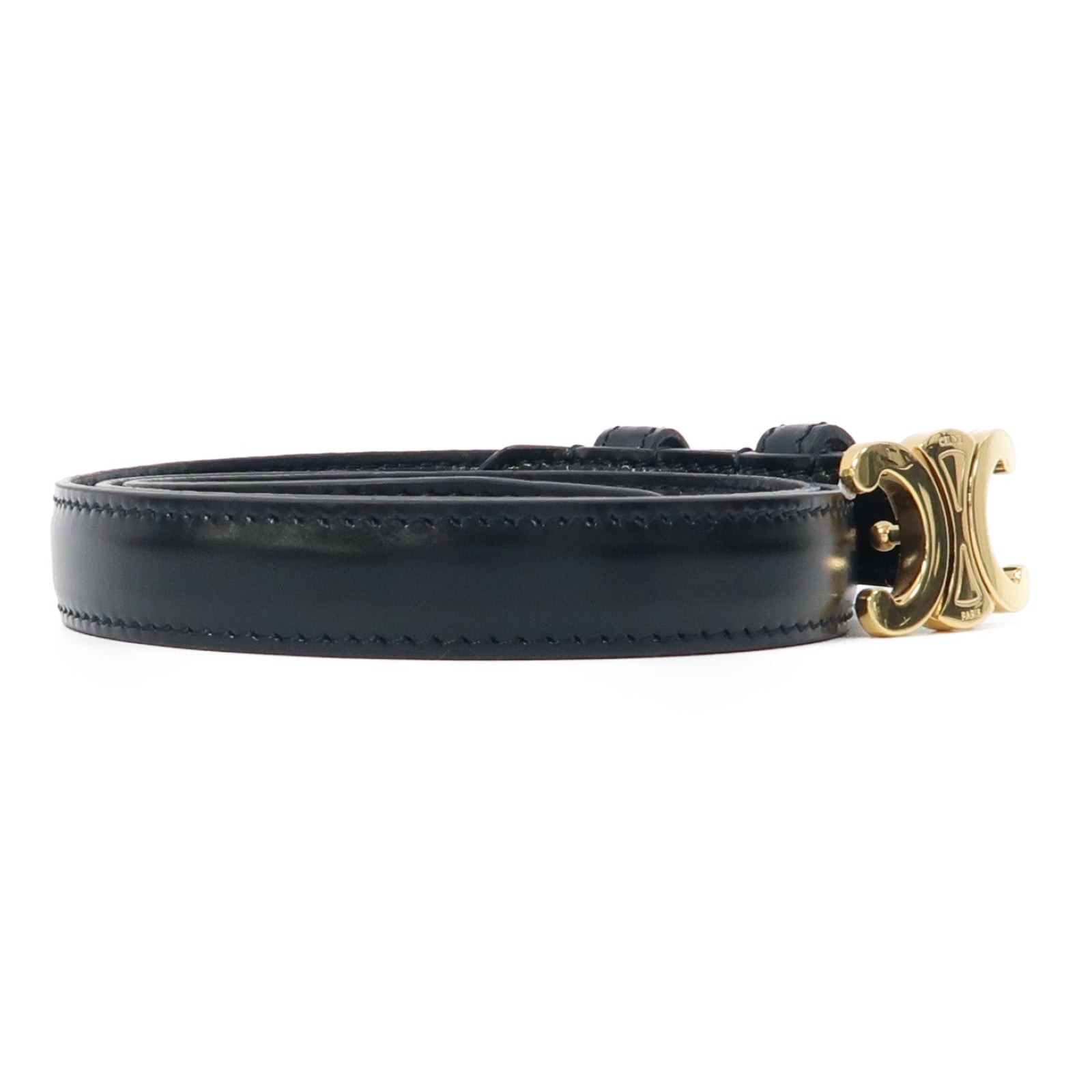 CELINE 牛皮皮革Triomphe Belt金扣皮帶黑色
