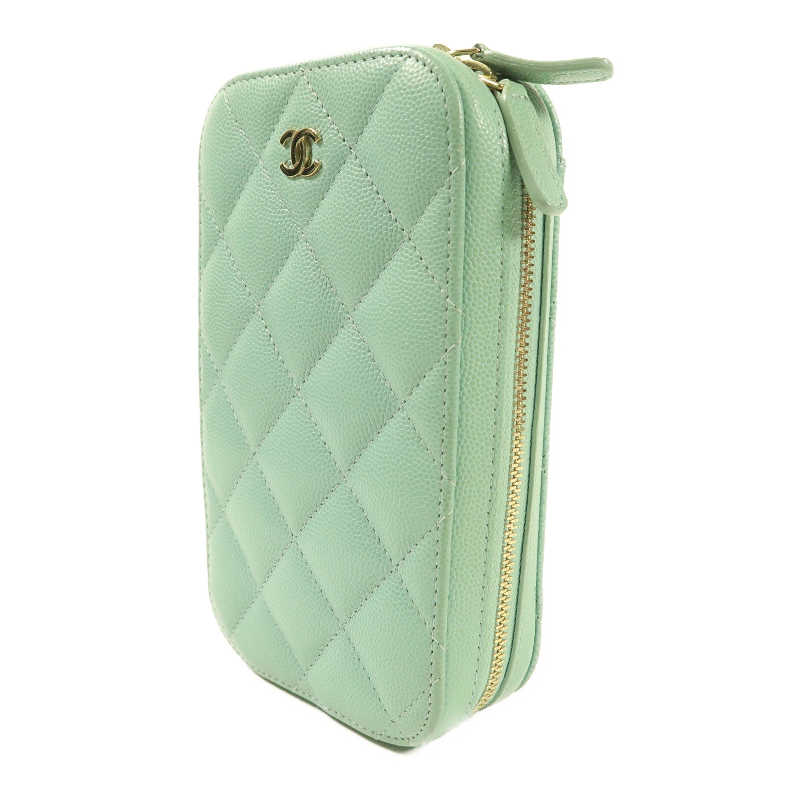 CHANEL 牛皮皮革Phone Bag金扣鏈帶肩背袋