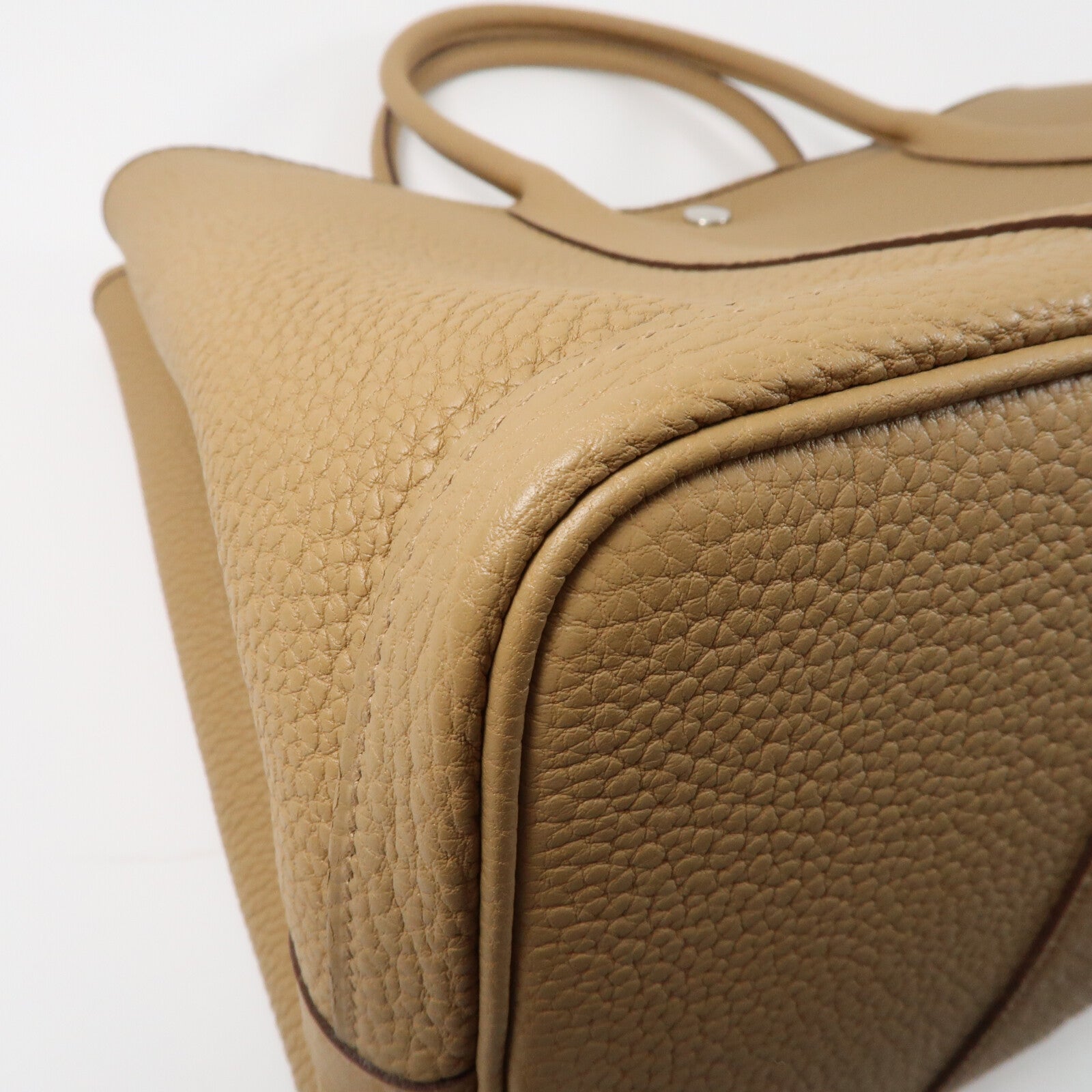 HERMES Clemence皮革GardenParty PM銀扣手挽袋Biscuit