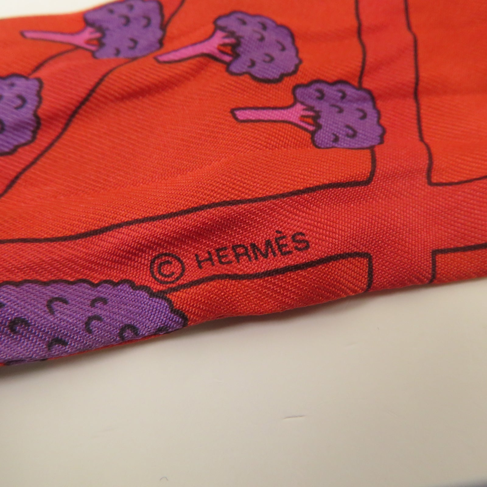 HERMES 【激減優惠】絲質Twilly絲巾紅色/紫色