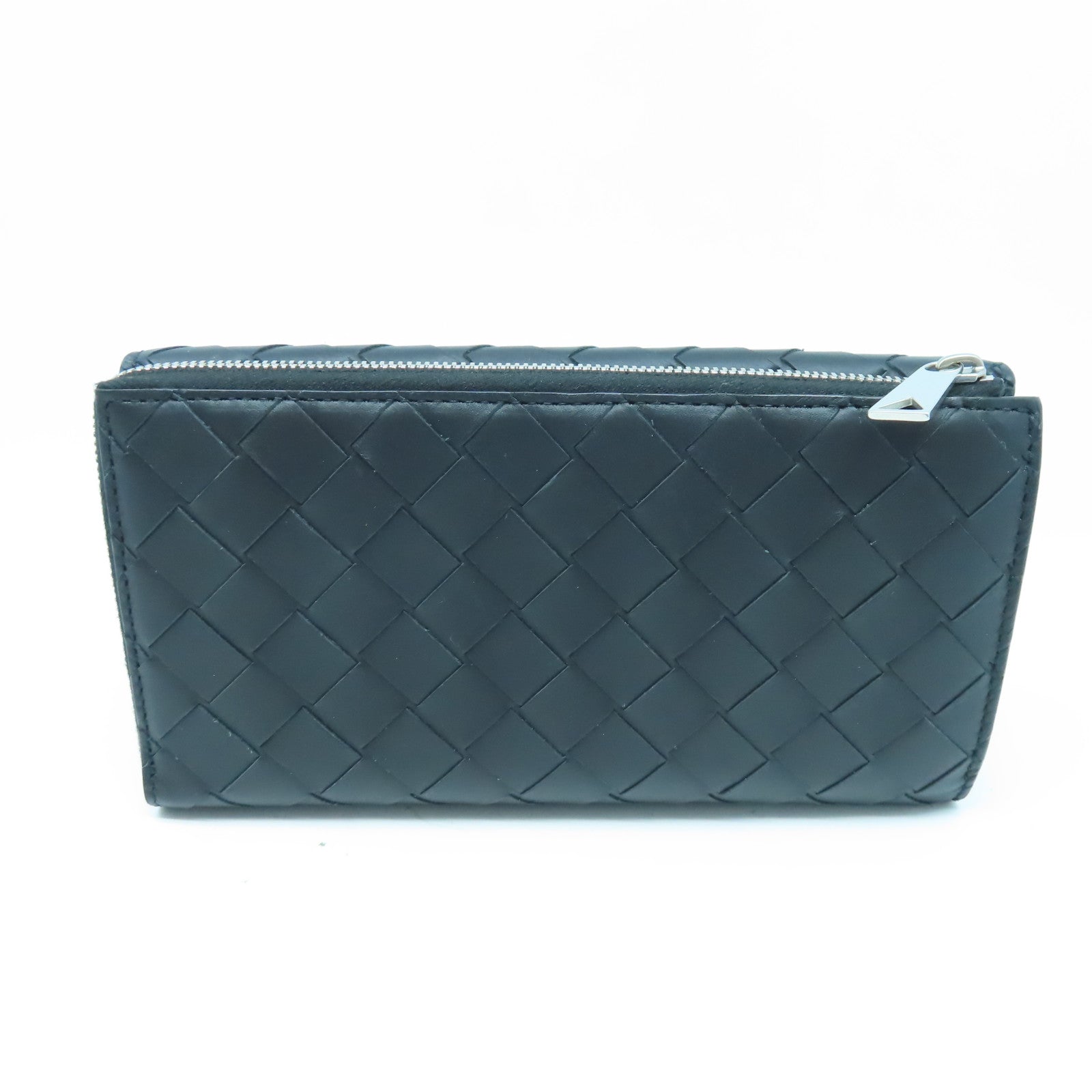 BOTTEGA VENETA 【激減優惠】羊皮皮革Round Long Wallet銀扣長錢包黑色