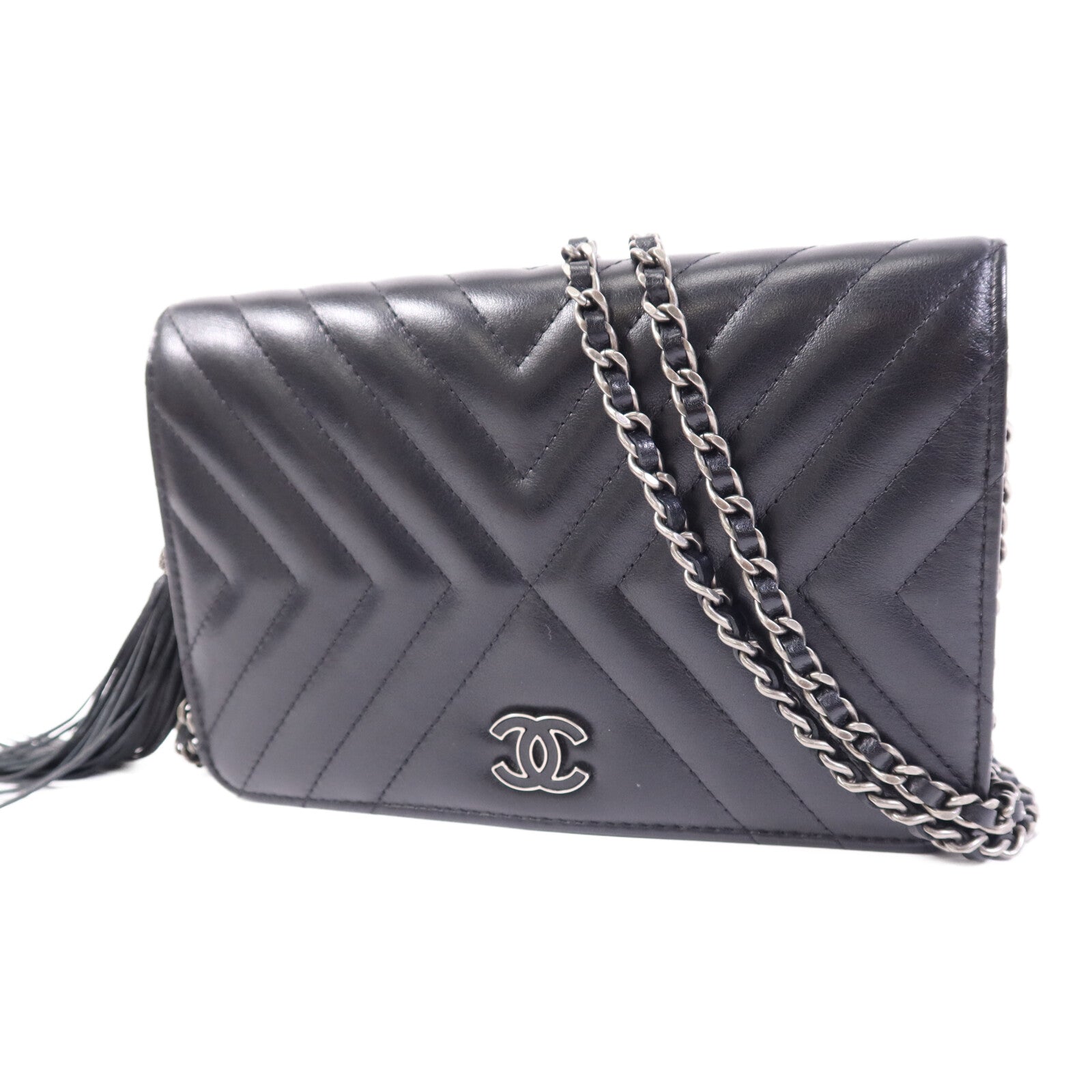 CHANEL 【激減優惠】牛皮皮革WOC Wallet On Chain銀扣鏈帶肩背袋