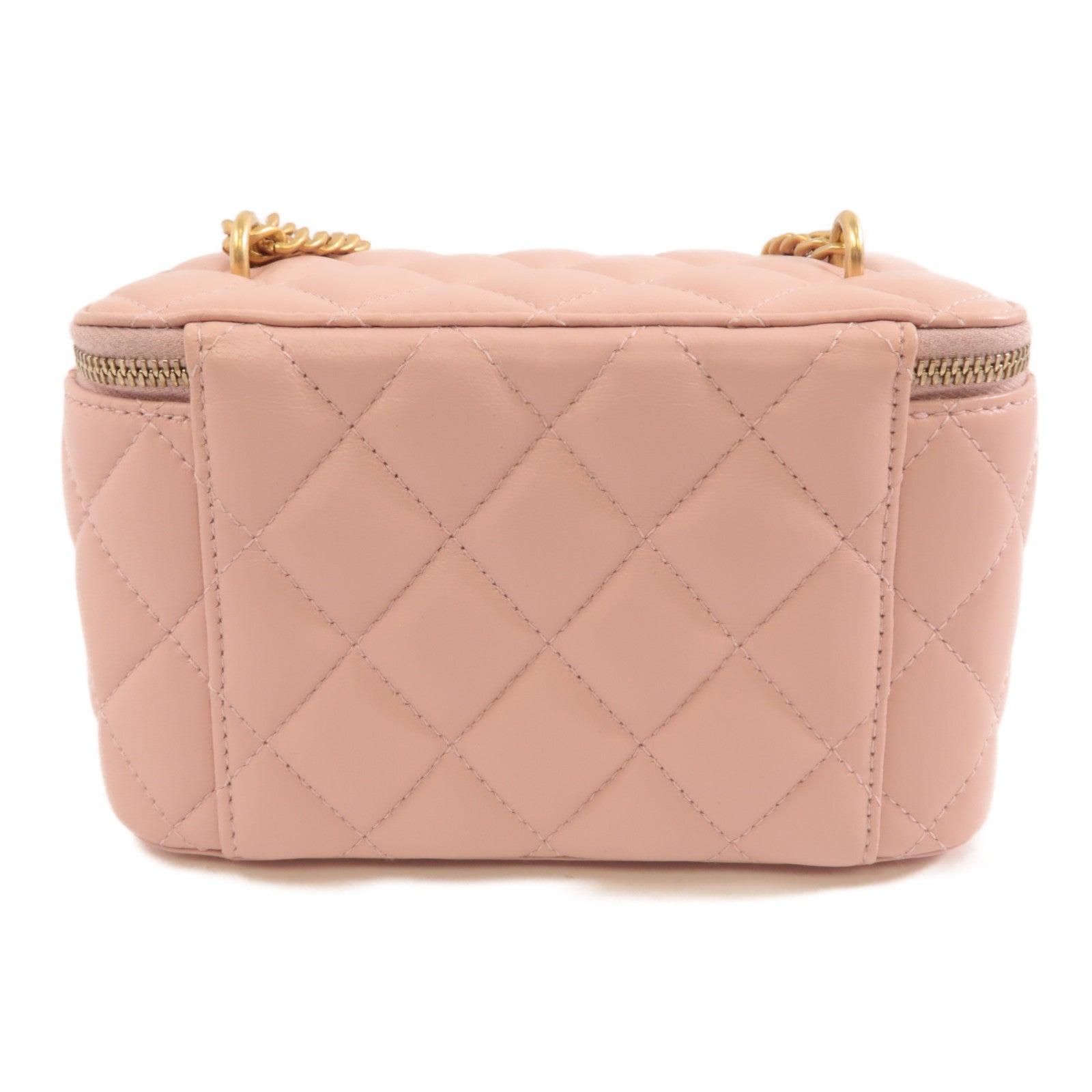 CHANEL 菱格皮革Vanity Case金扣鏈帶肩背袋