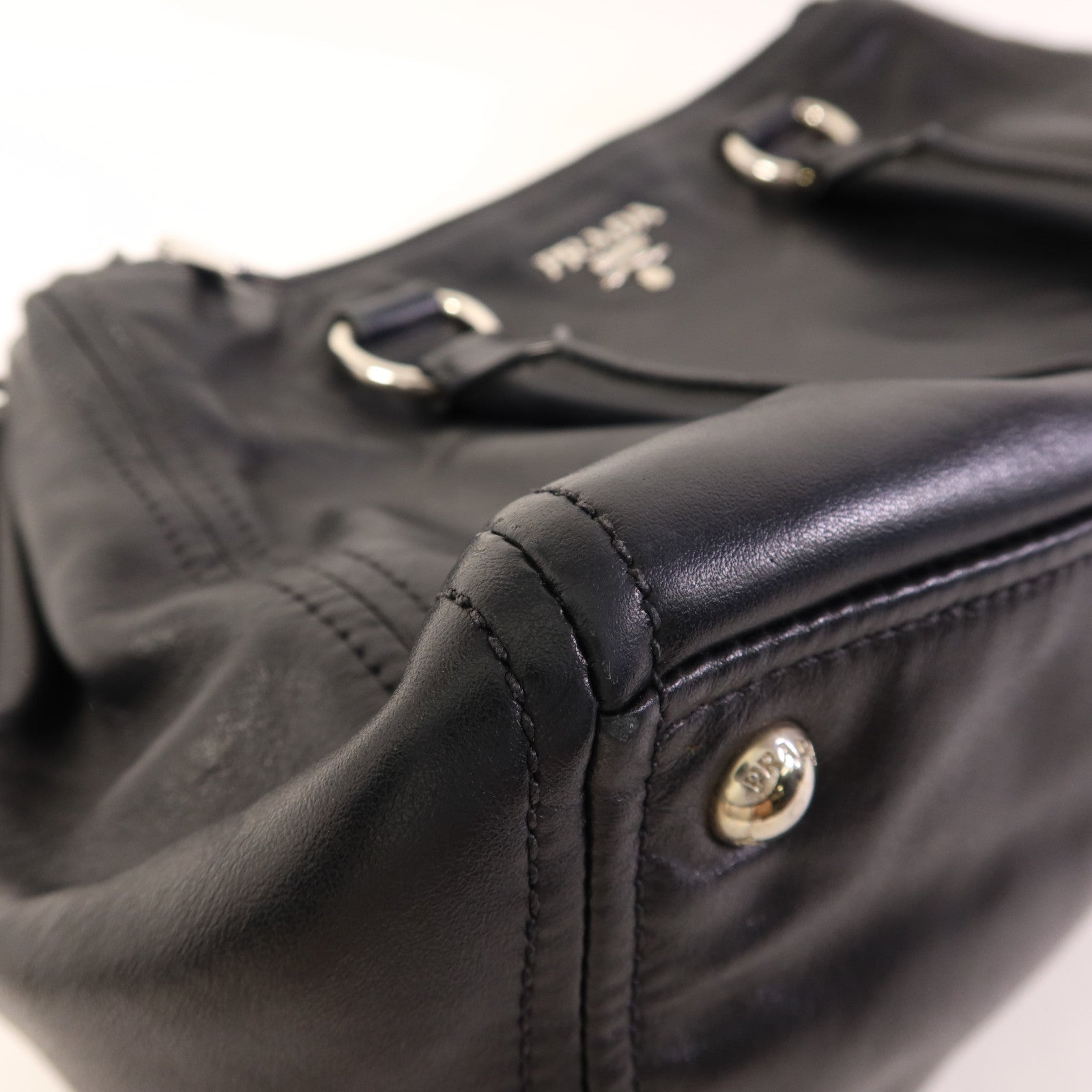 PRADA 牛皮皮革Shoulder Bag銀扣手挽肩背兩用袋