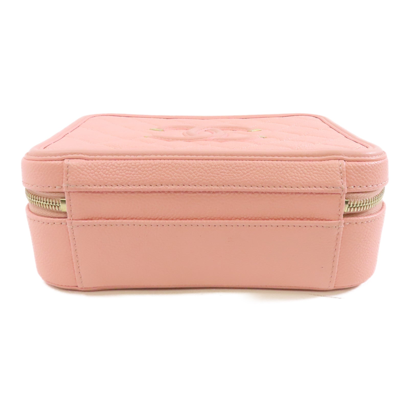 CHANEL 菱格Caviar皮革Vanity Case金扣手挽肩背兩用袋粉紅色