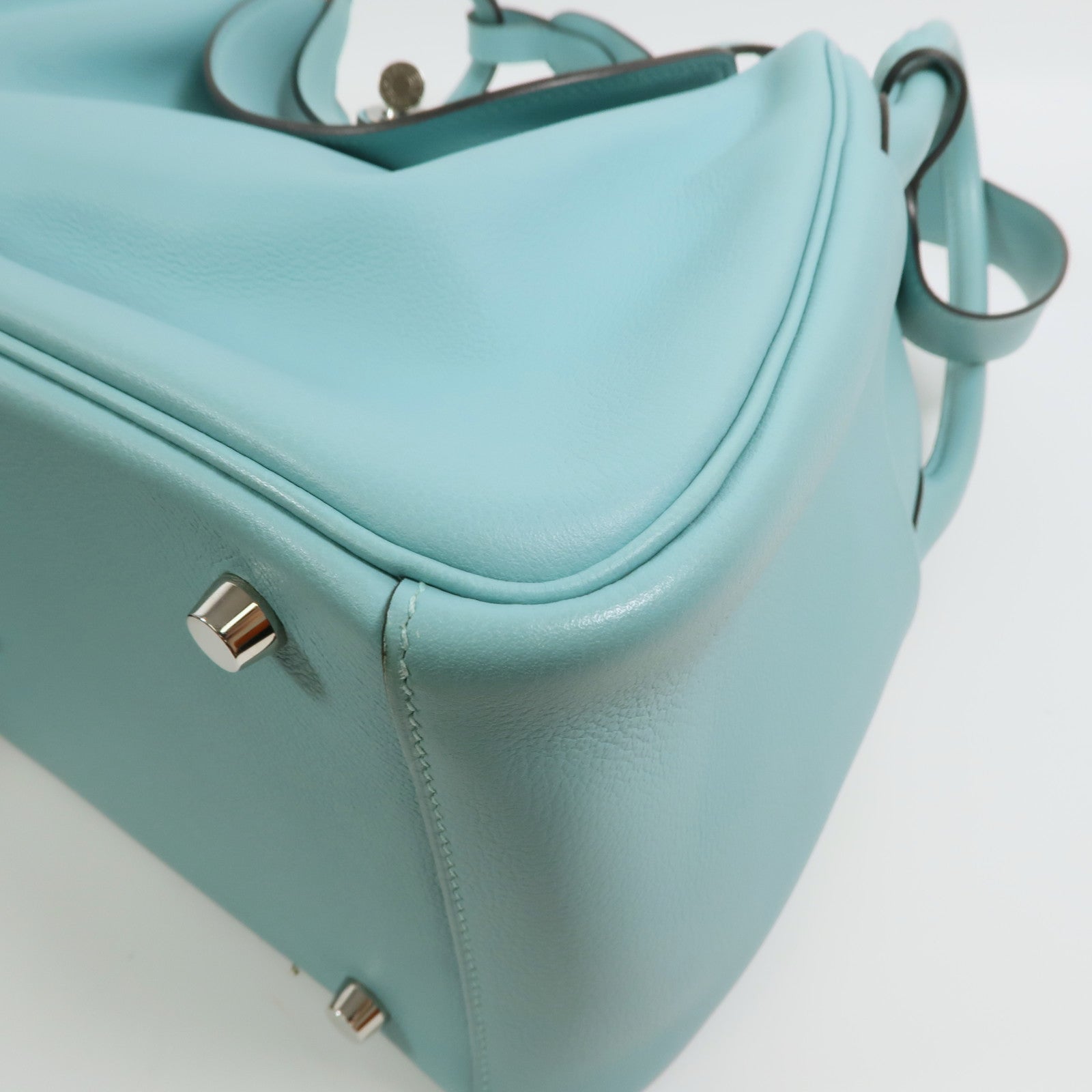 HERMES Evercolor皮革Lindy 30銀扣手挽肩背兩用袋Bleu Atoll