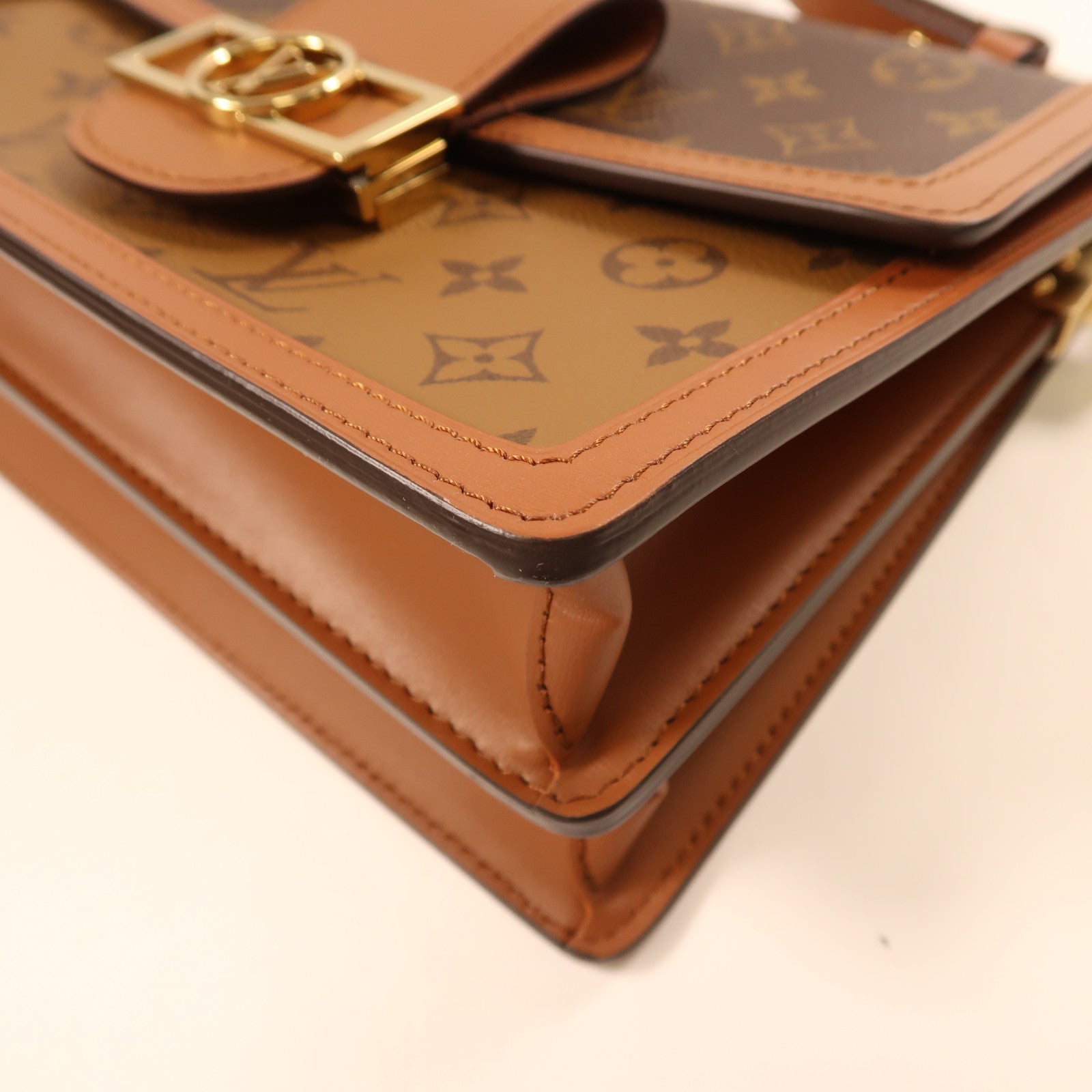 LOUIS VUITTON Monogram Reverse Dauphine MM金扣肩背兩用袋啡色