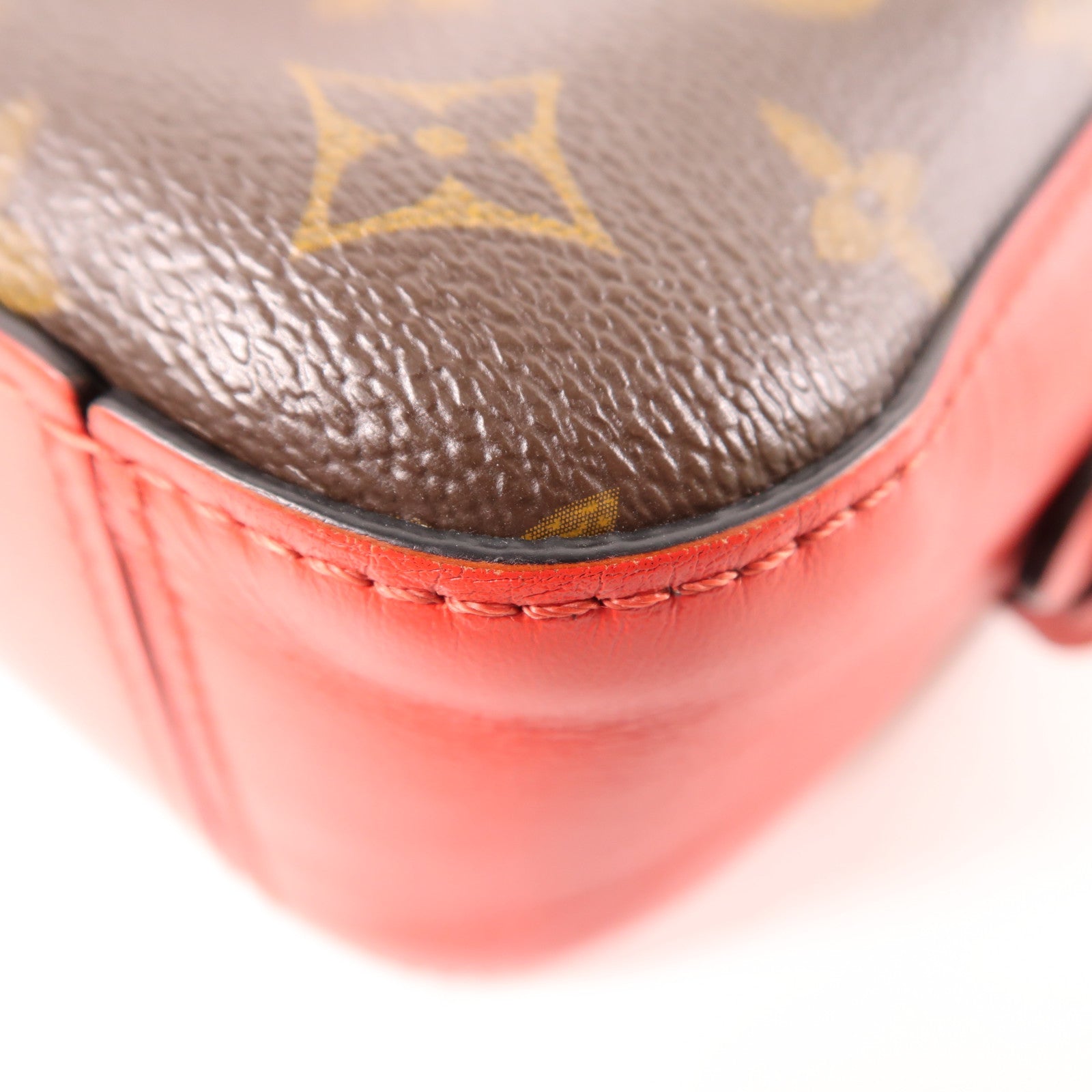 LOUIS VUITTON LV GHW Saintonge 2 Way Shoulder Handbag M43556 Monogram Brown/Red