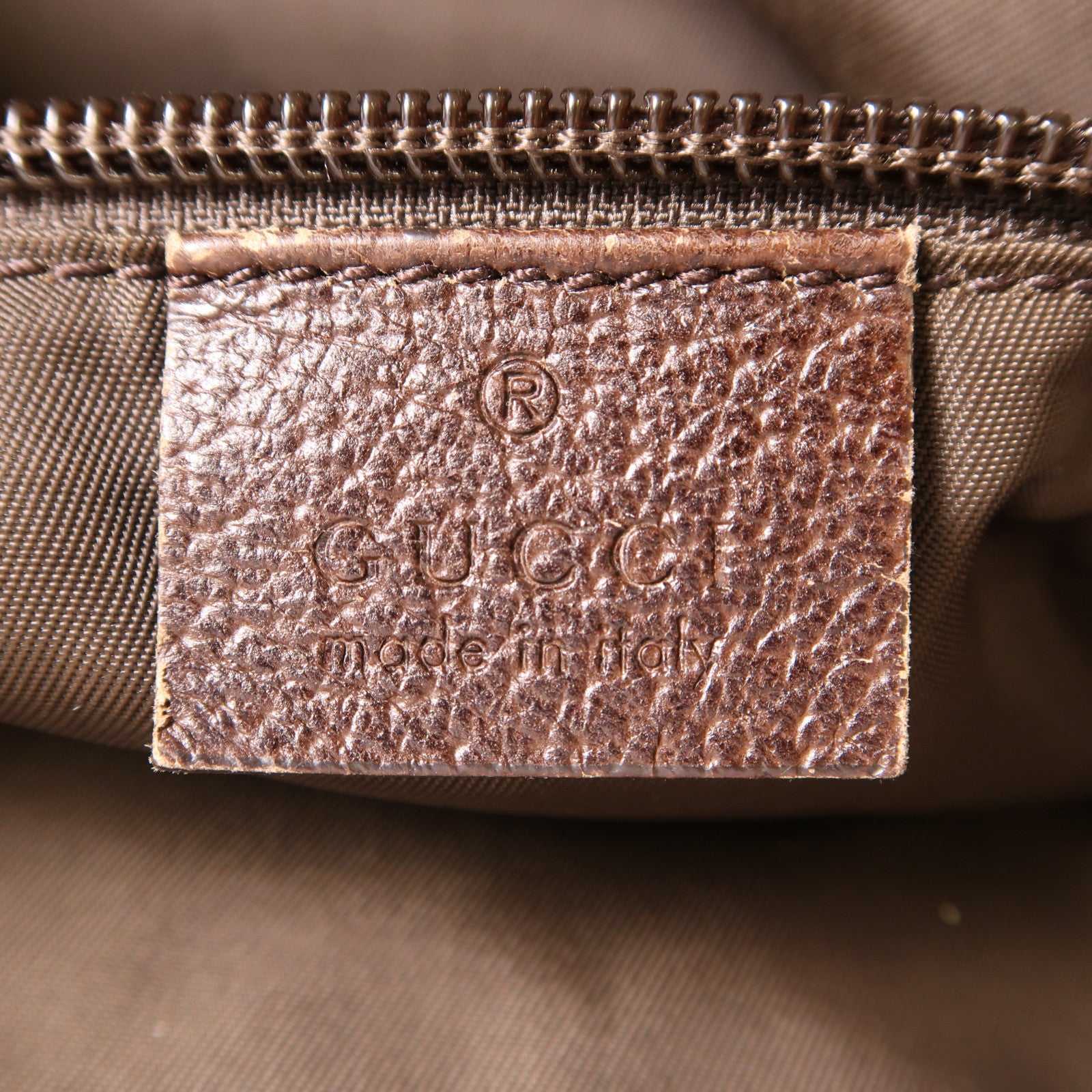 GUCCI 帆布GG Webbing Line手挽袋棕色