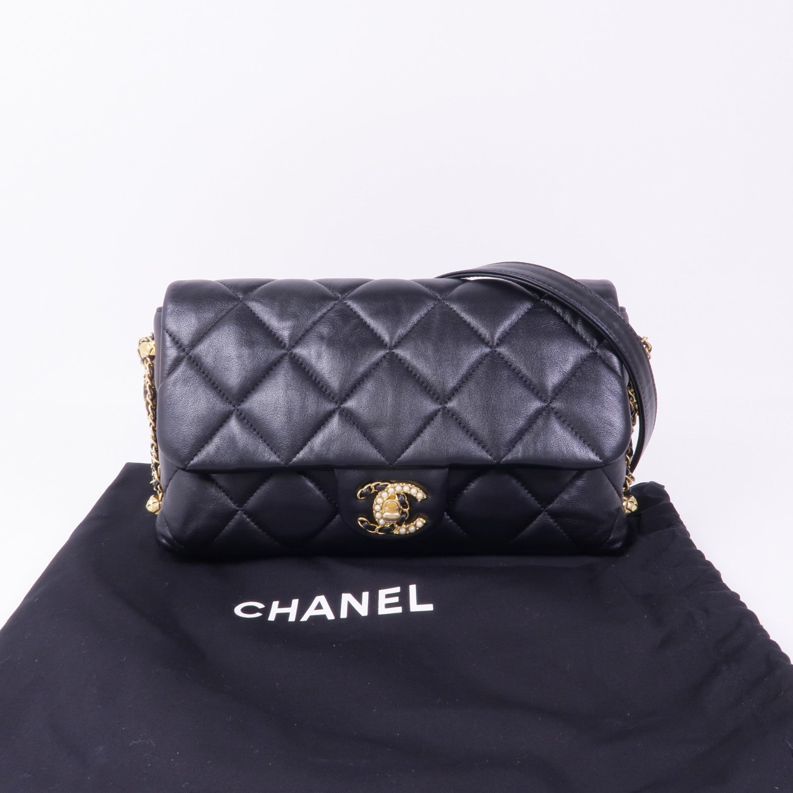 CHANEL 羊皮皮革Chain Shoulder Bag金扣鏈帶肩背袋