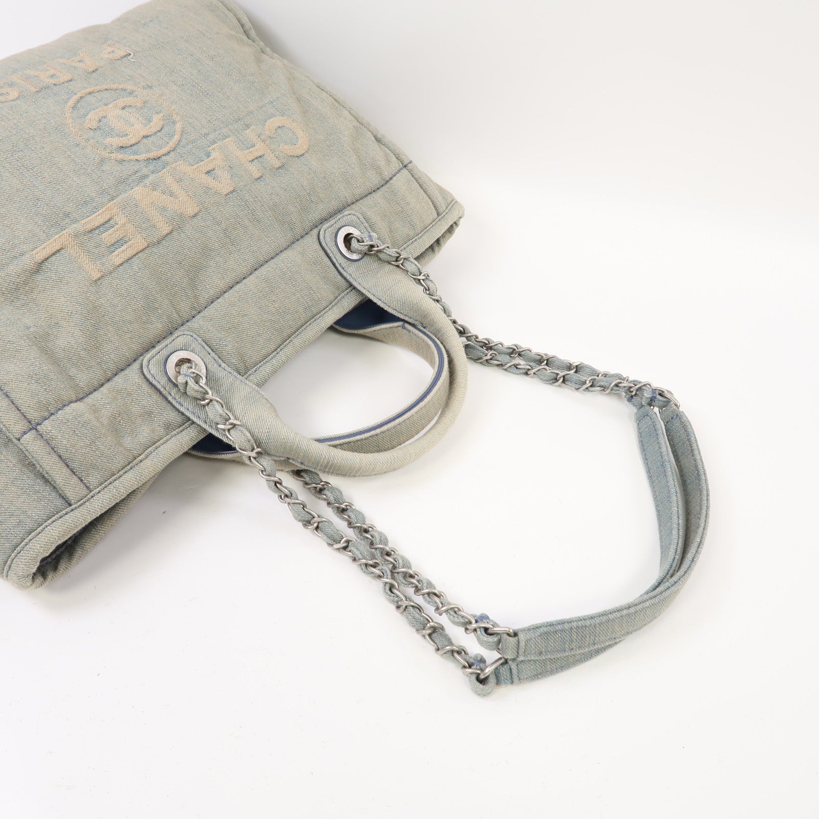 CHANEL 【激減優惠】牛仔布2 Way Shoulder Bag銀扣手挽肩背兩用袋藍色