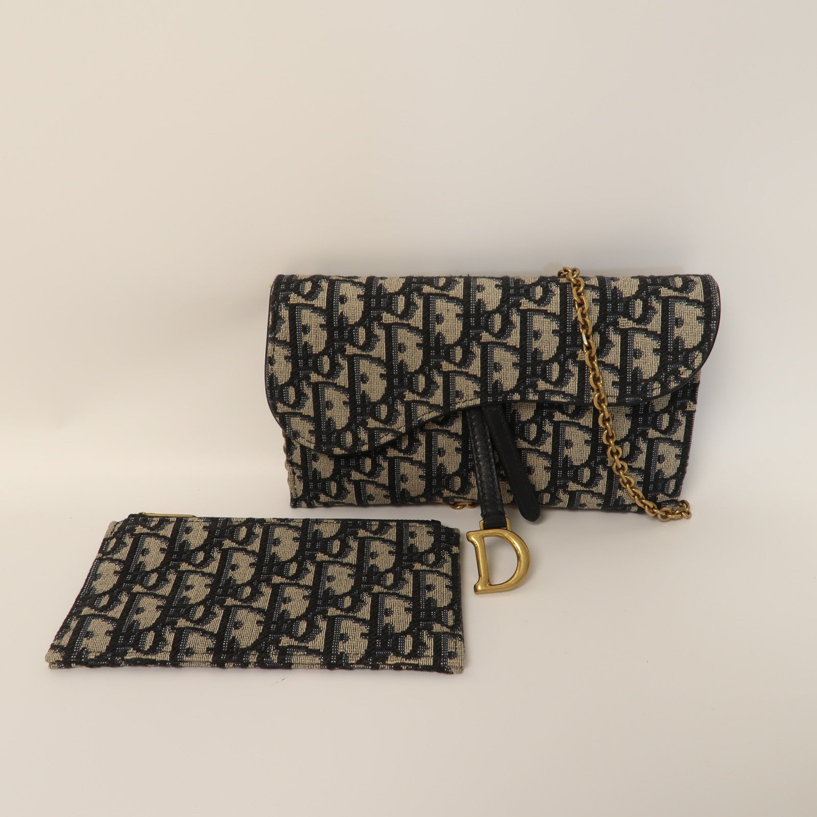 Dior 帆布Shoulder Bag金扣鏈帶肩背袋藍色/米色