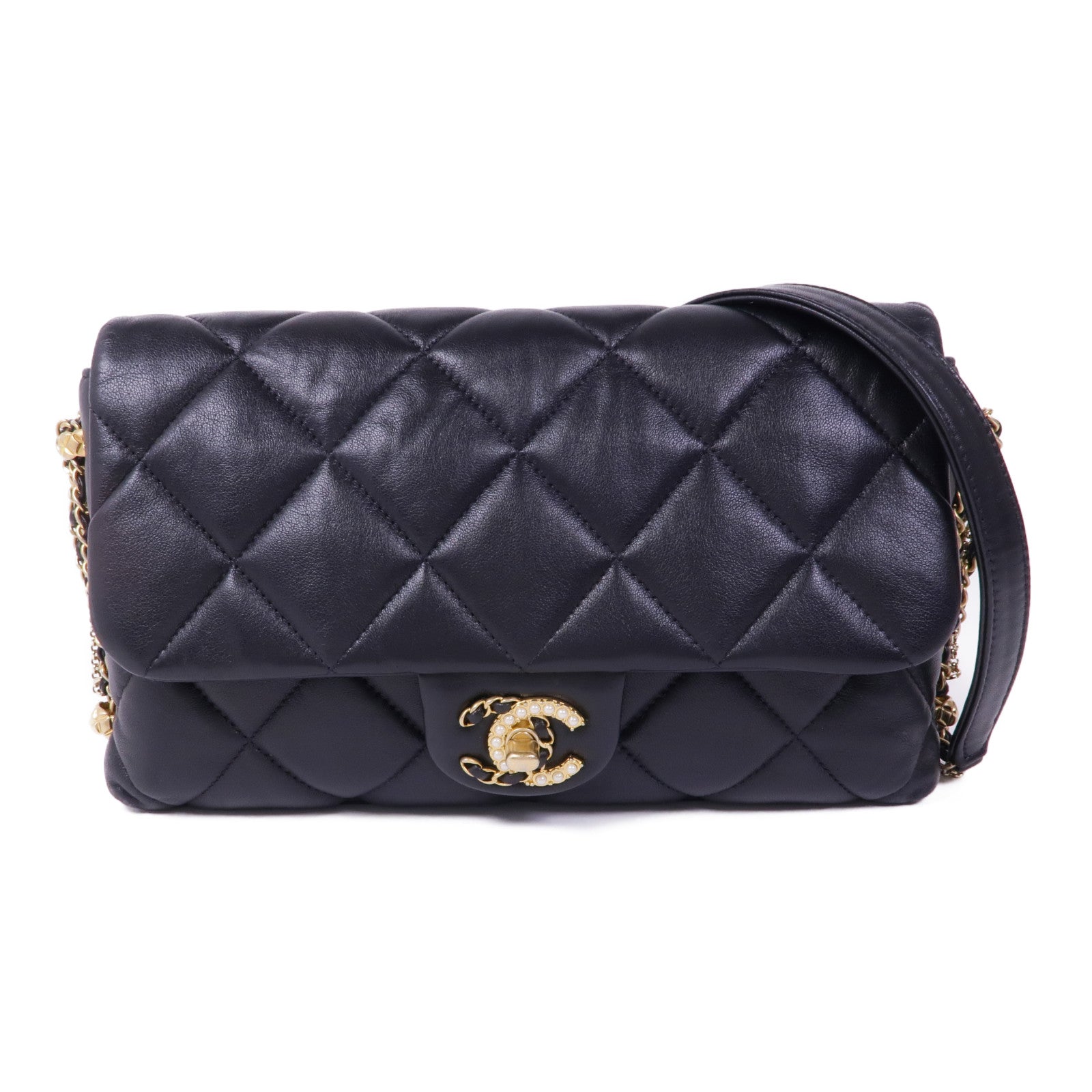 CHANEL 羊皮皮革Chain Shoulder Bag金扣鏈帶肩背袋