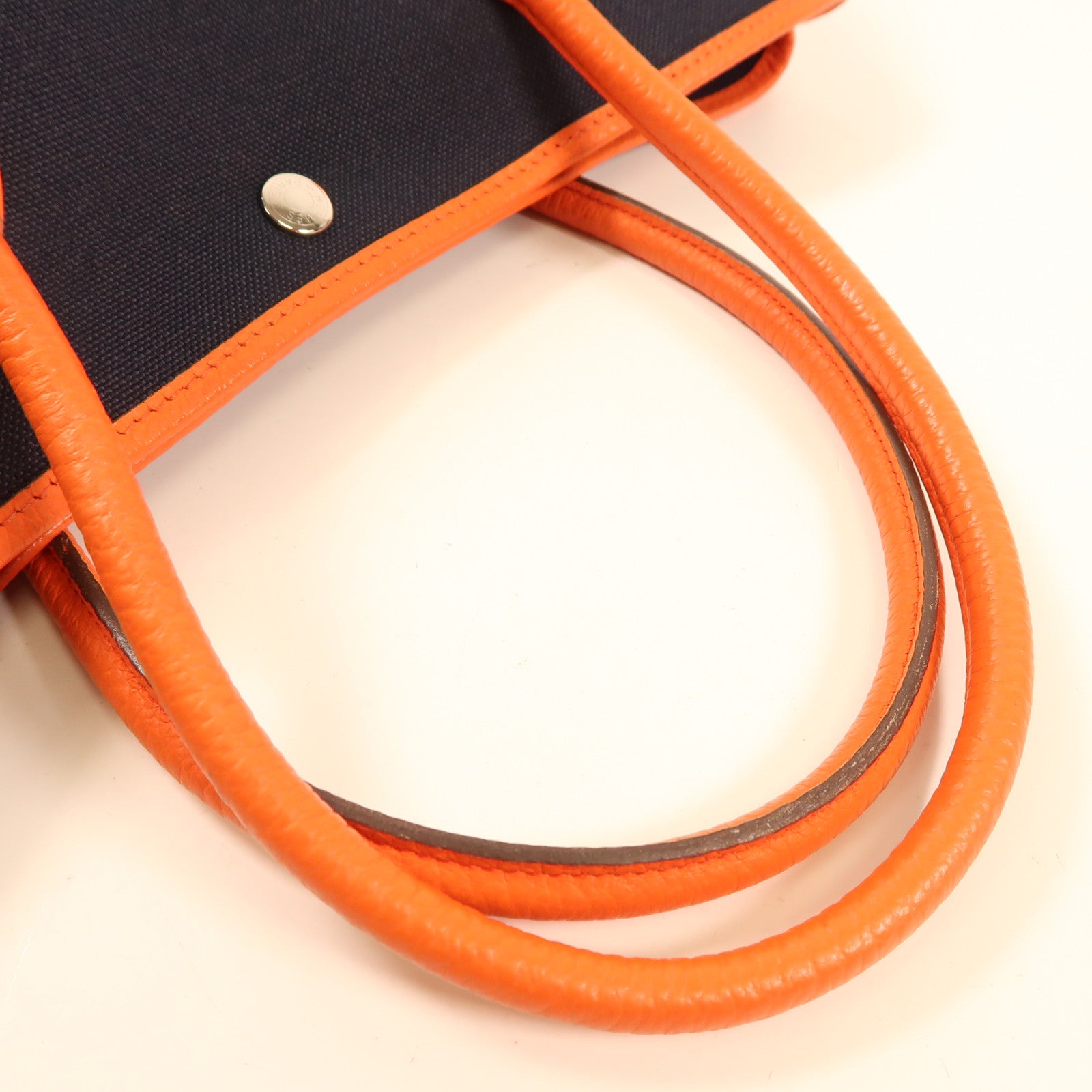 HERMES 帆布Garden Party PM銀扣手挽袋Bleu Marine/Orange Poppy深藍色/橙色