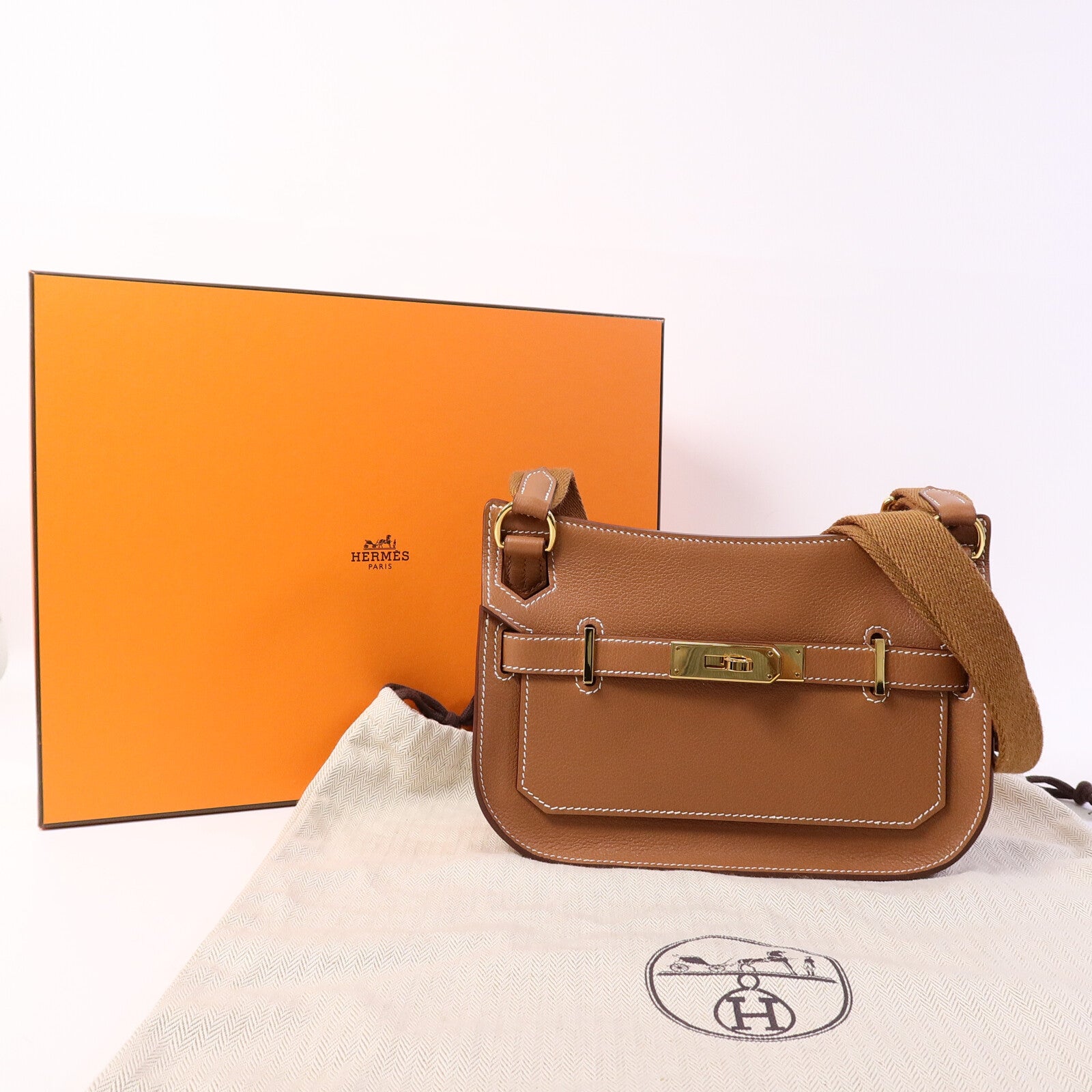 HERMES Evercolor皮革Mini Jypsiere肩背袋Gold