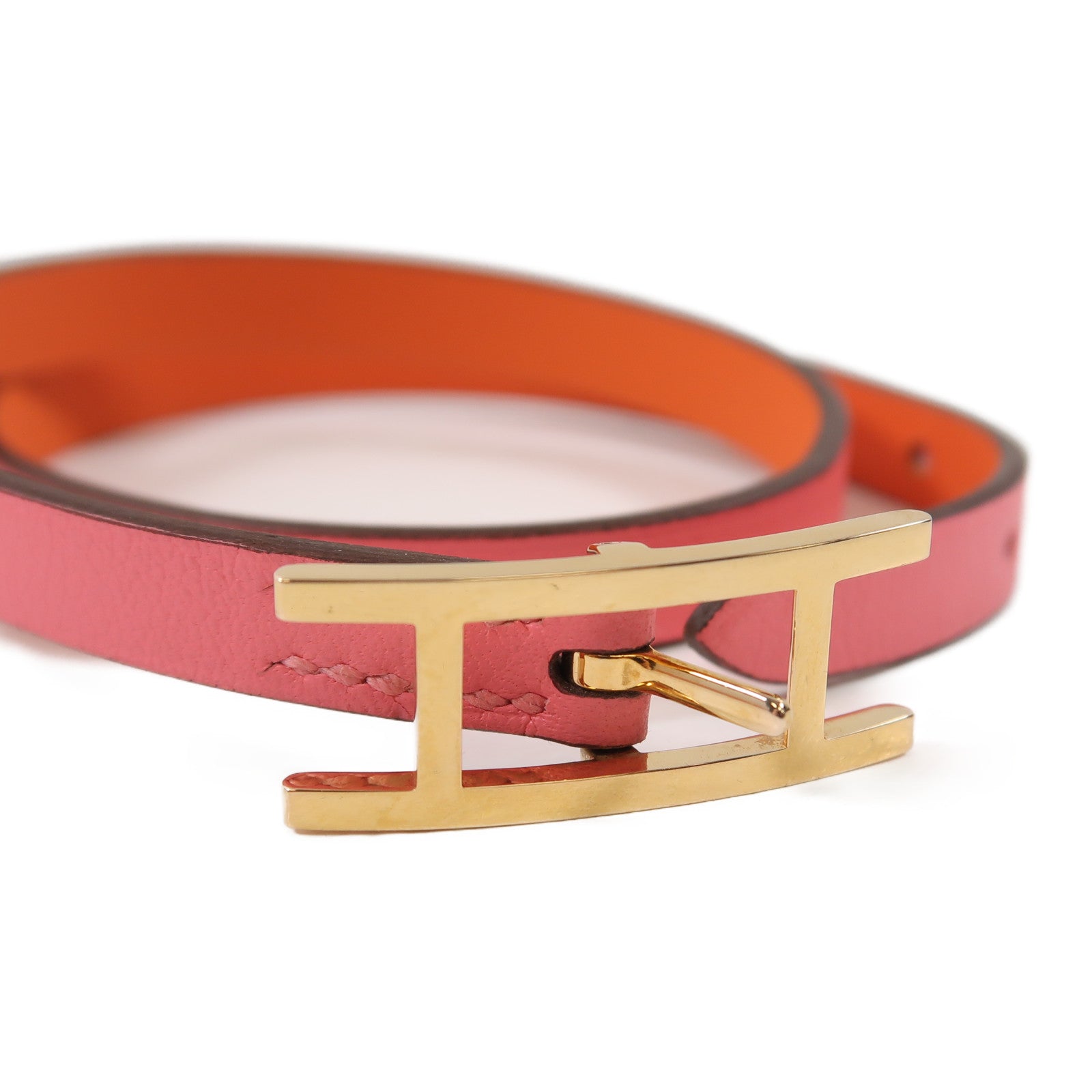 HERMES Swift皮革Hapi Bracelet金扣手鏈粉紅色