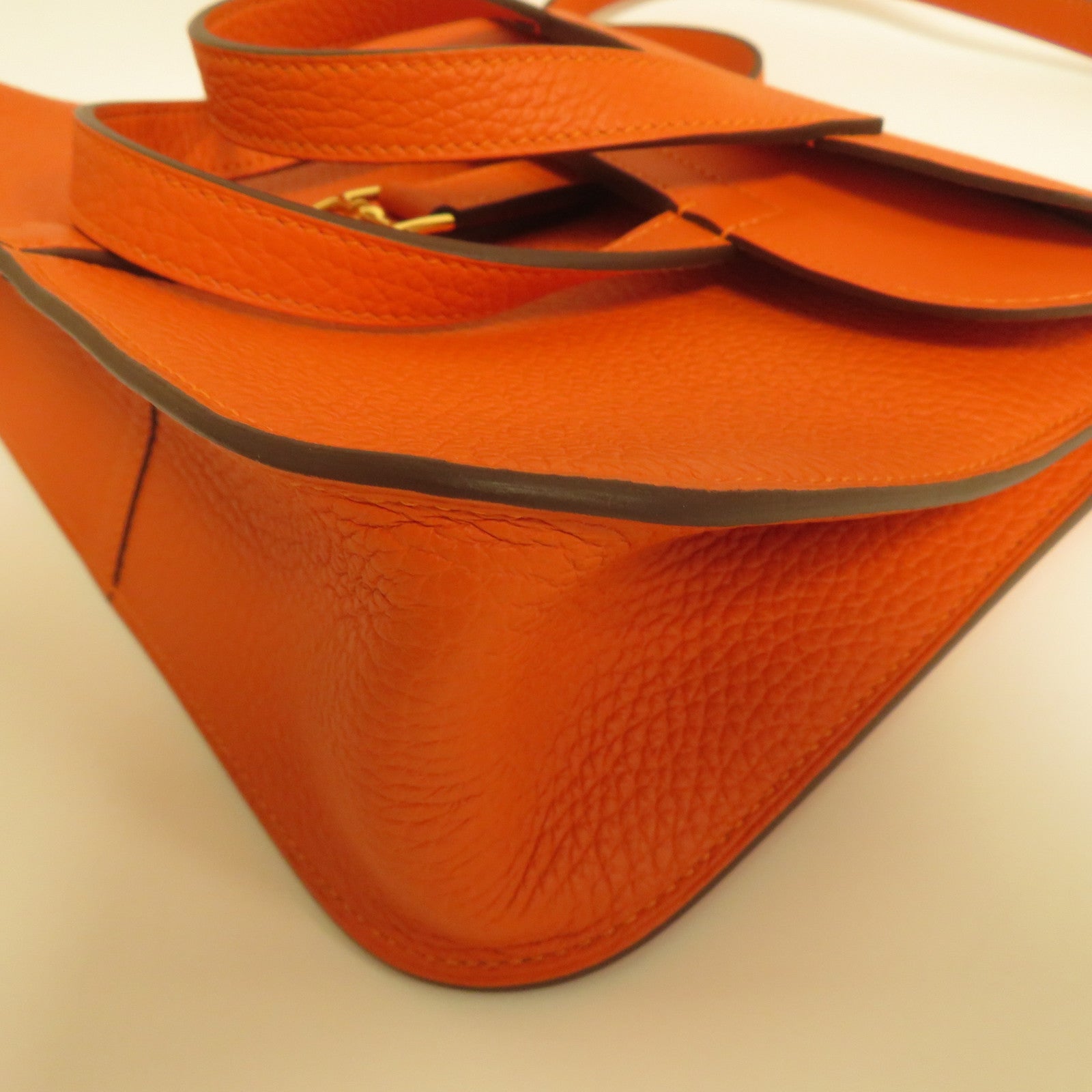 HERMES 【激減優惠】Clemence皮革Halzan 25金扣手挽肩背兩用袋橙色