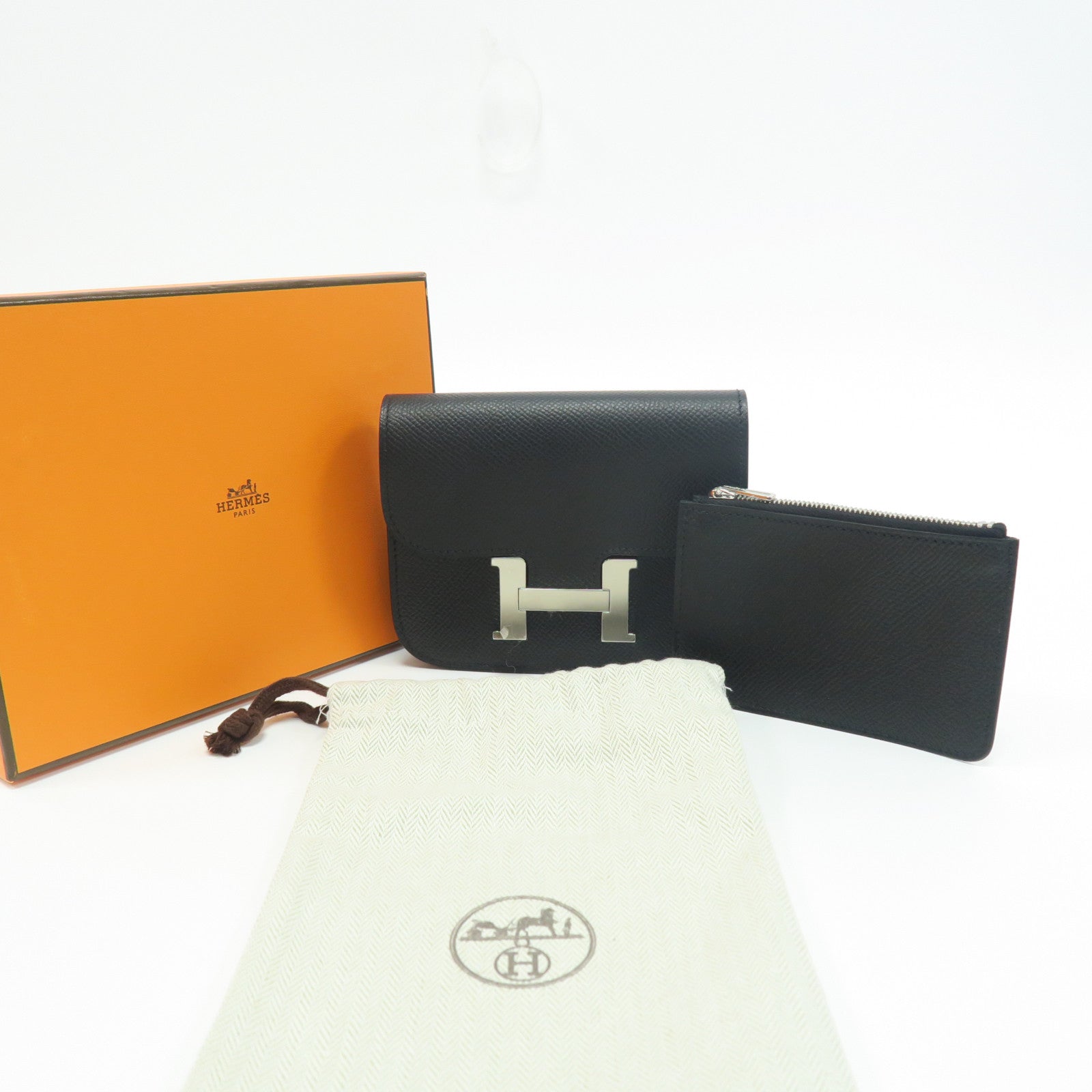 HERMES Veau Epsom皮革Constance Slim銀扣腰包經典黑