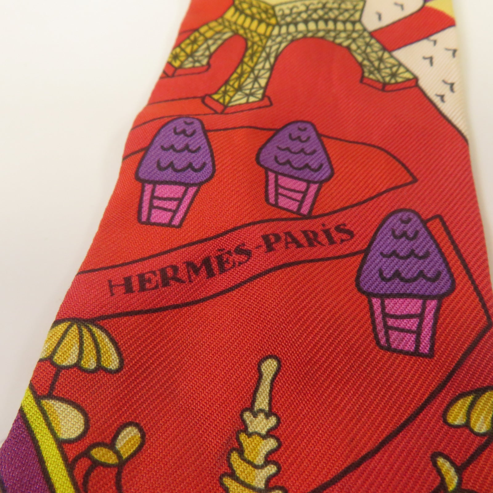 HERMES 【激減優惠】絲質Twilly絲巾紅色/紫色