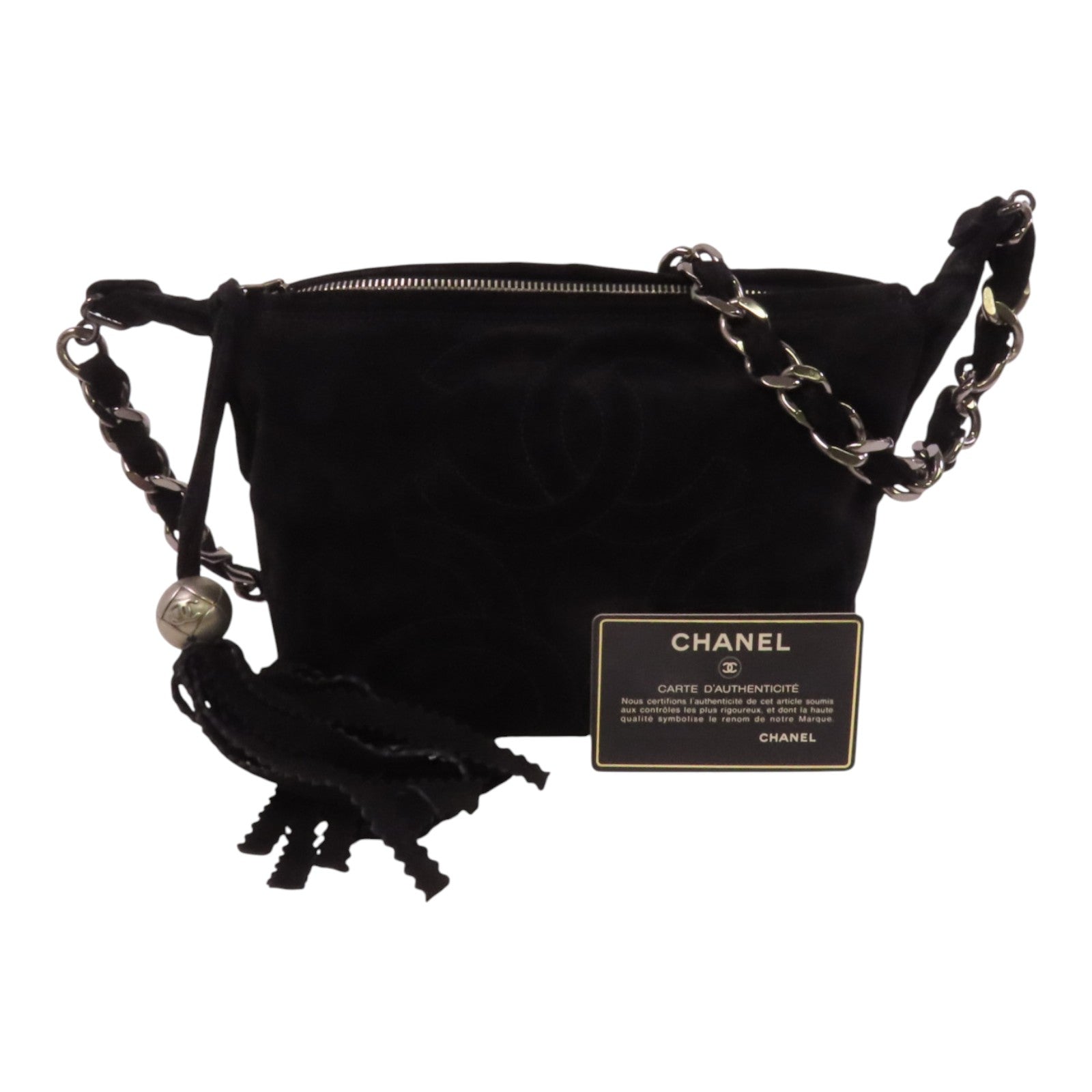CHANEL 麂皮皮革Vintage Chain Shoulder Bag銀扣鏈帶肩背袋