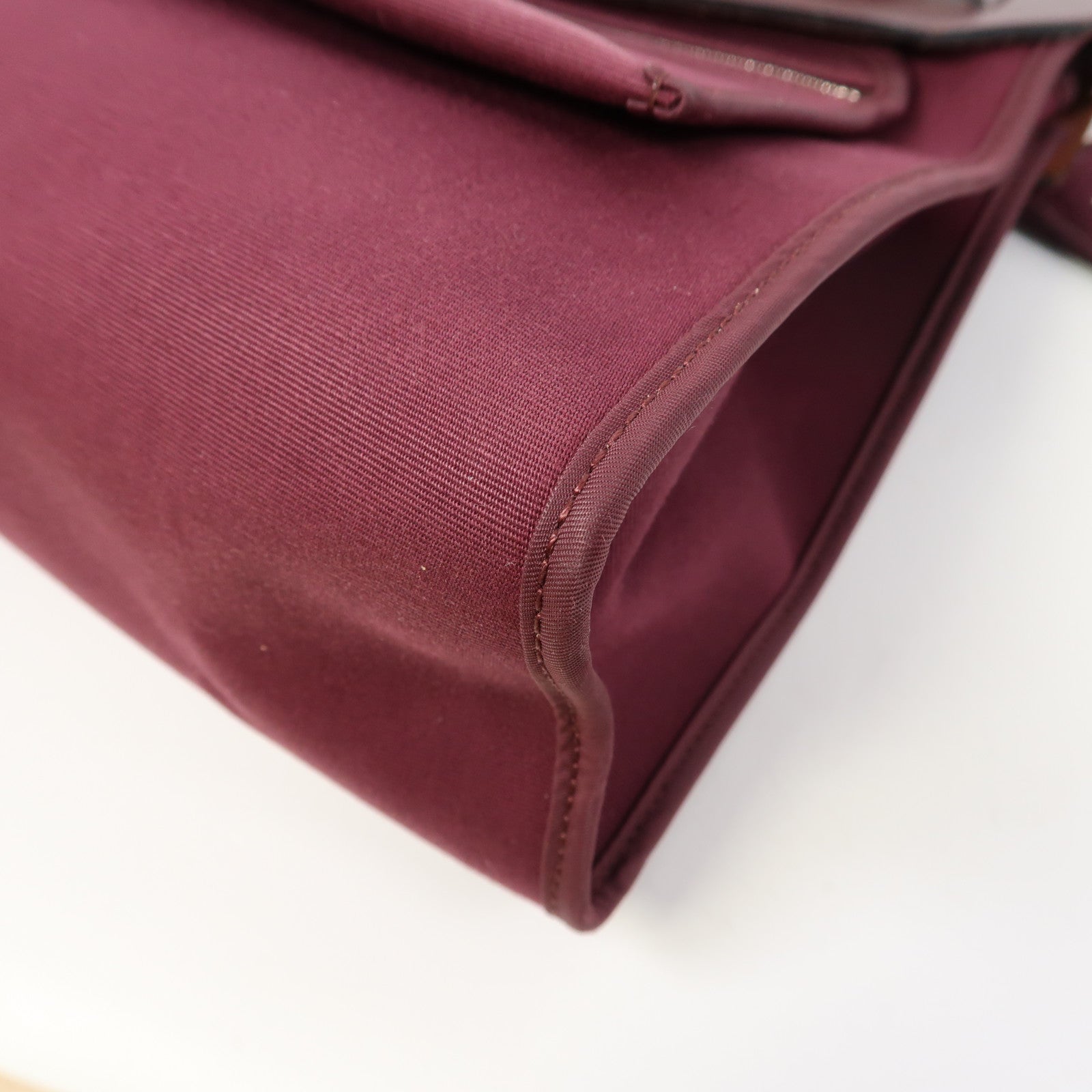 HERMES 帆布Herbag PM銀扣手挽肩背兩用袋波爾多酒紅色