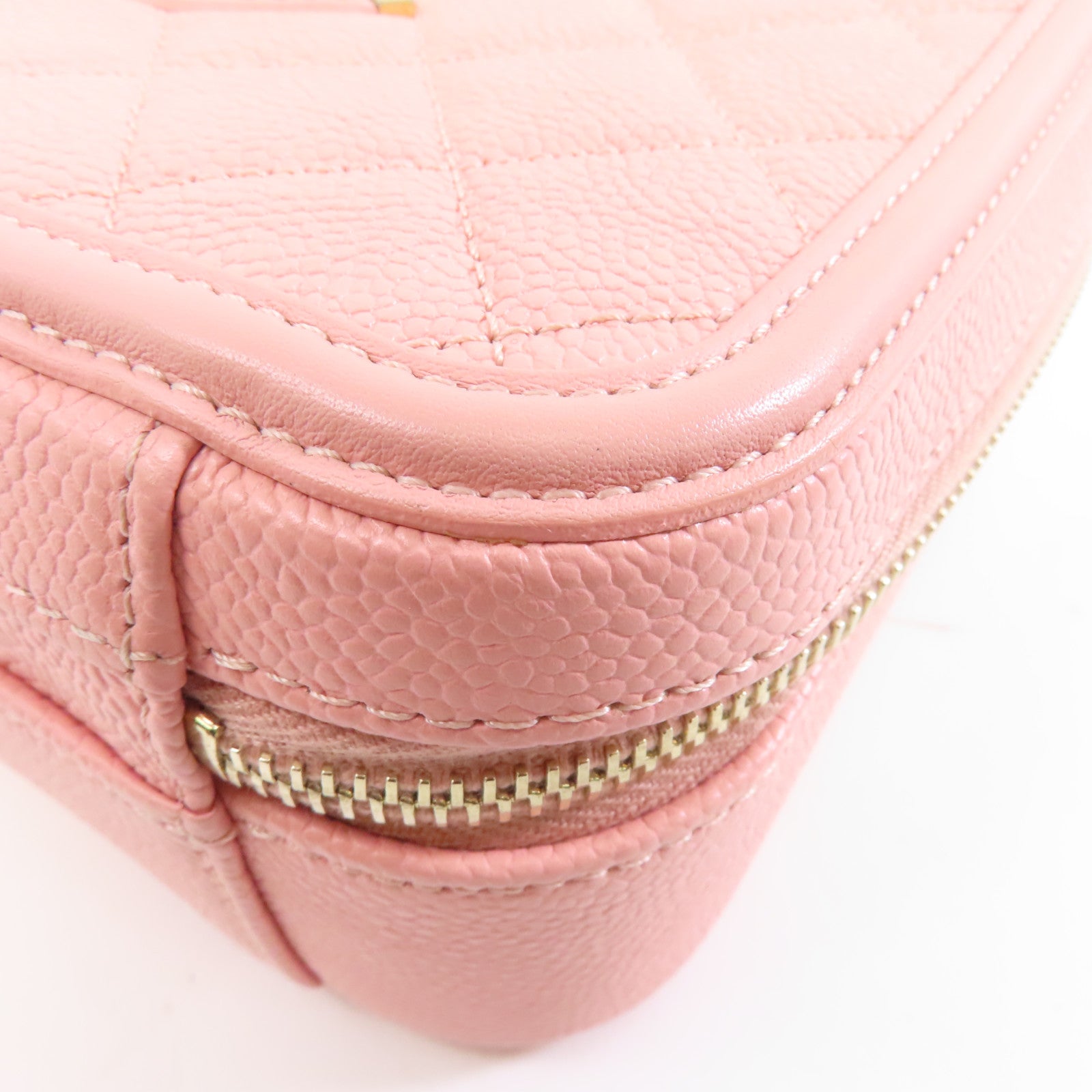 CHANEL 菱格Caviar皮革Vanity Case金扣手挽肩背兩用袋粉紅色