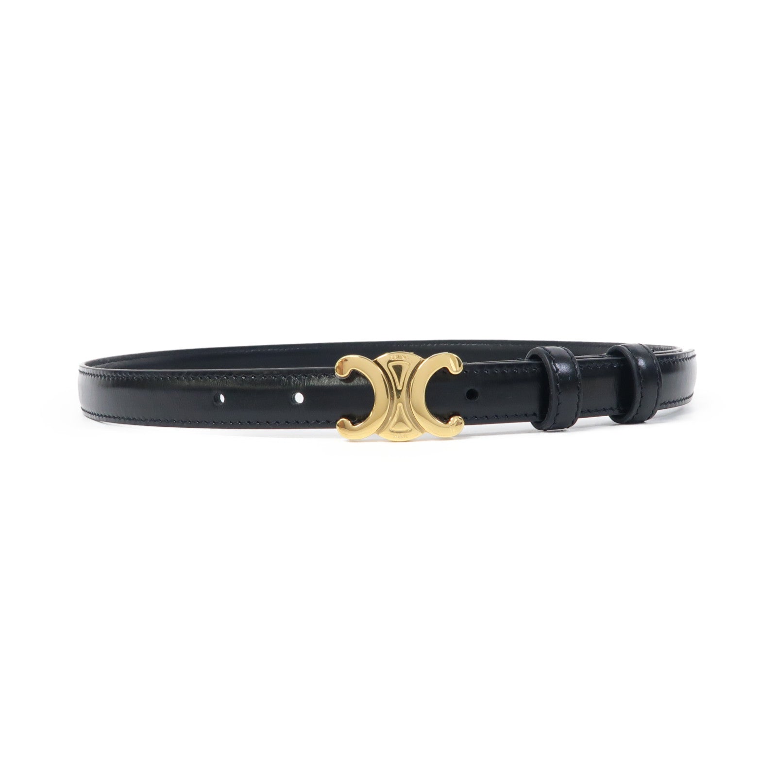 CELINE 牛皮皮革Triomphe Belt金扣皮帶黑色