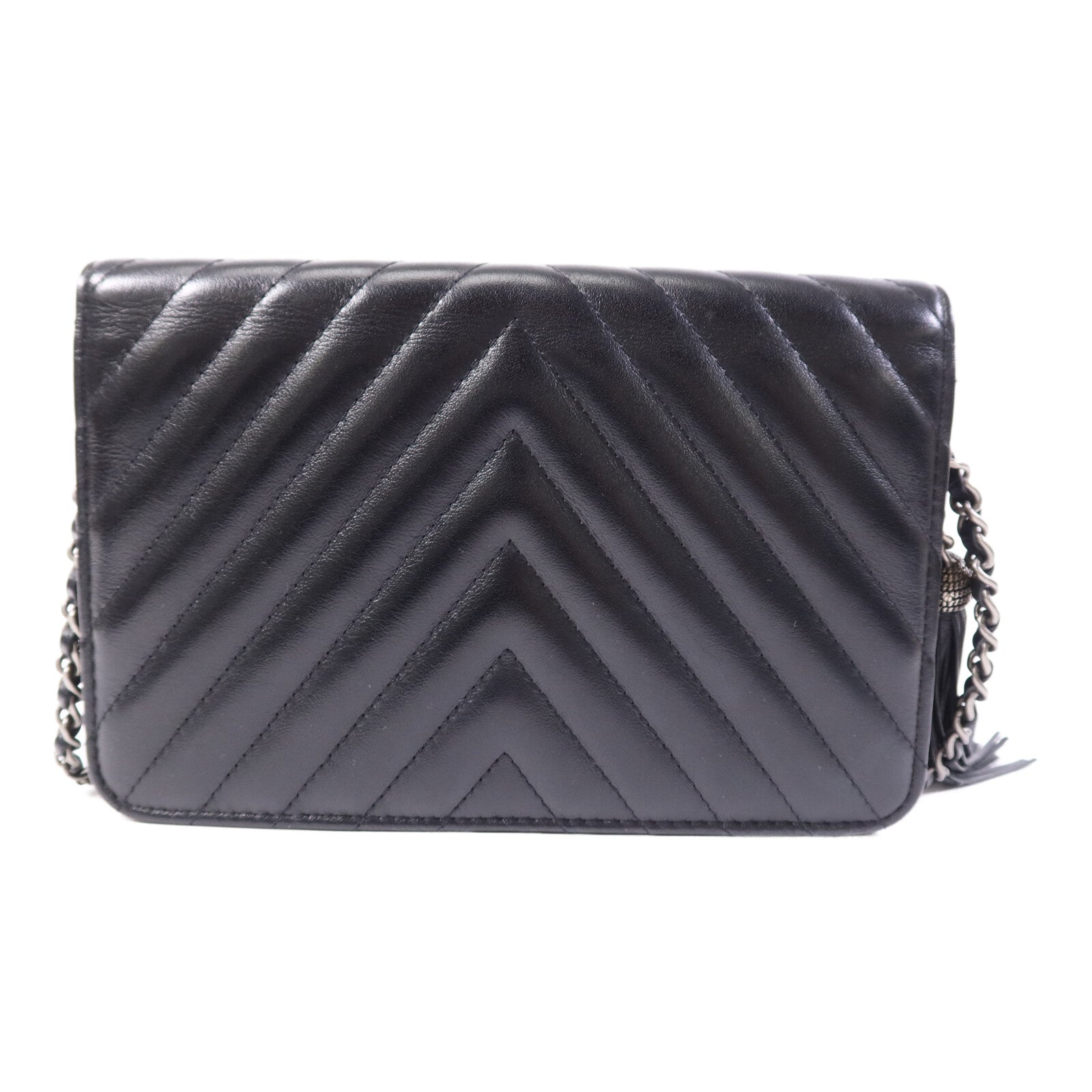 CHANEL 【激減優惠】牛皮皮革WOC Wallet On Chain銀扣鏈帶肩背袋