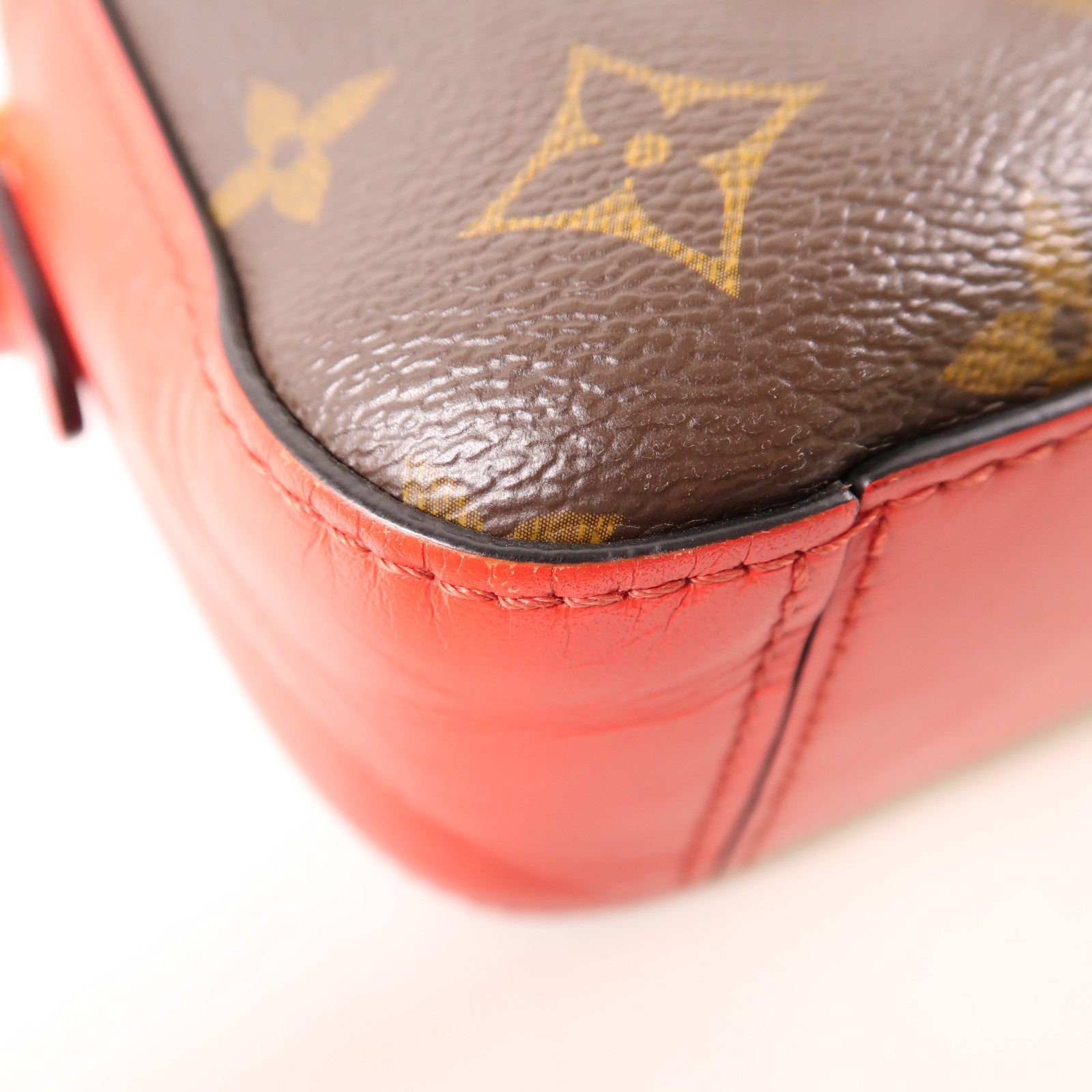 LOUIS VUITTON LV GHW Saintonge 2 Way Shoulder Handbag M43556 Monogram Brown/Red