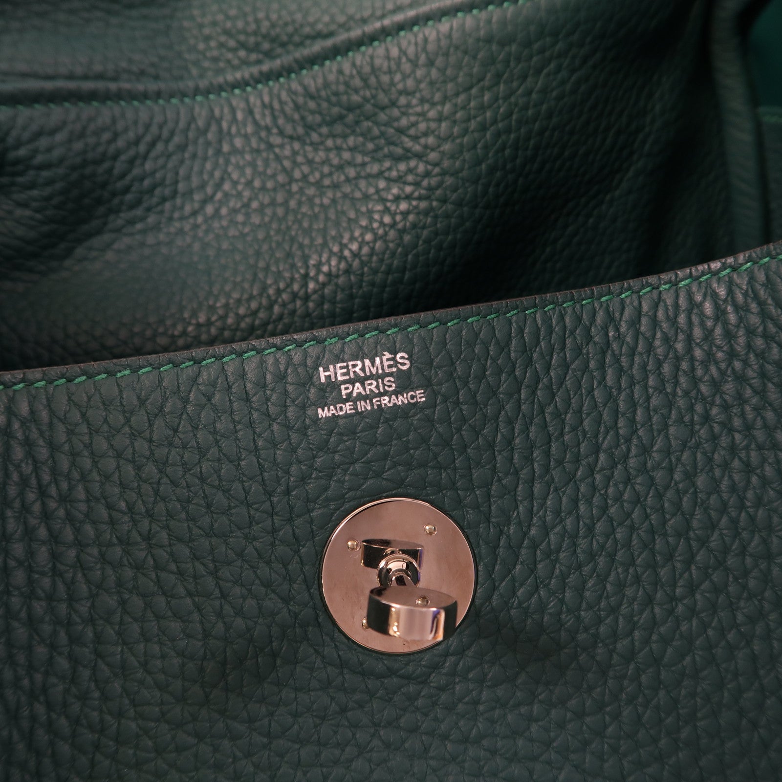 HERMES Clemence皮革Lindy 30銀扣手挽肩背兩用袋Malachite/綠色