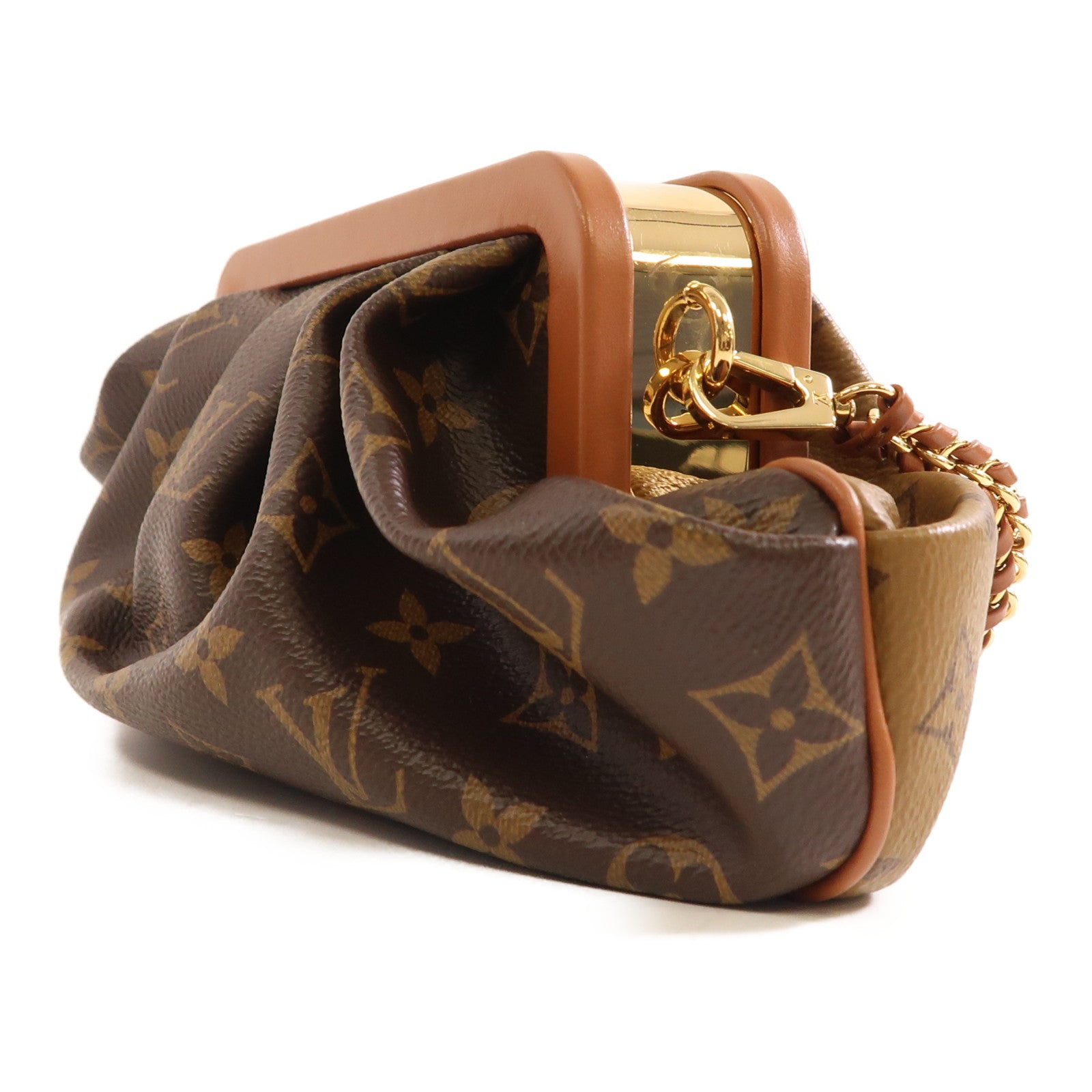 LOUIS VUITTON Monogram Reverse Shoulder Bag金扣鏈帶肩背袋