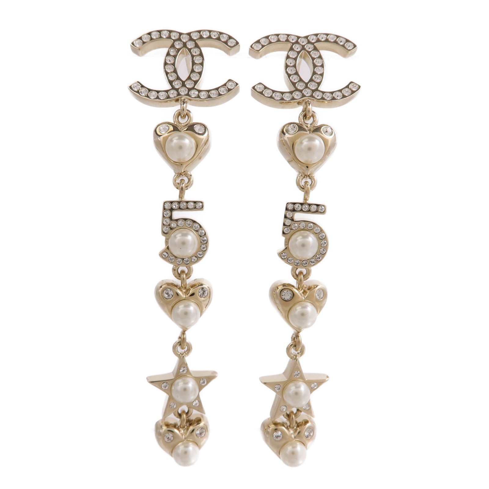 CHANEL 金屬No. 5 Coco Mark Rhinestone Star Earrings耳環