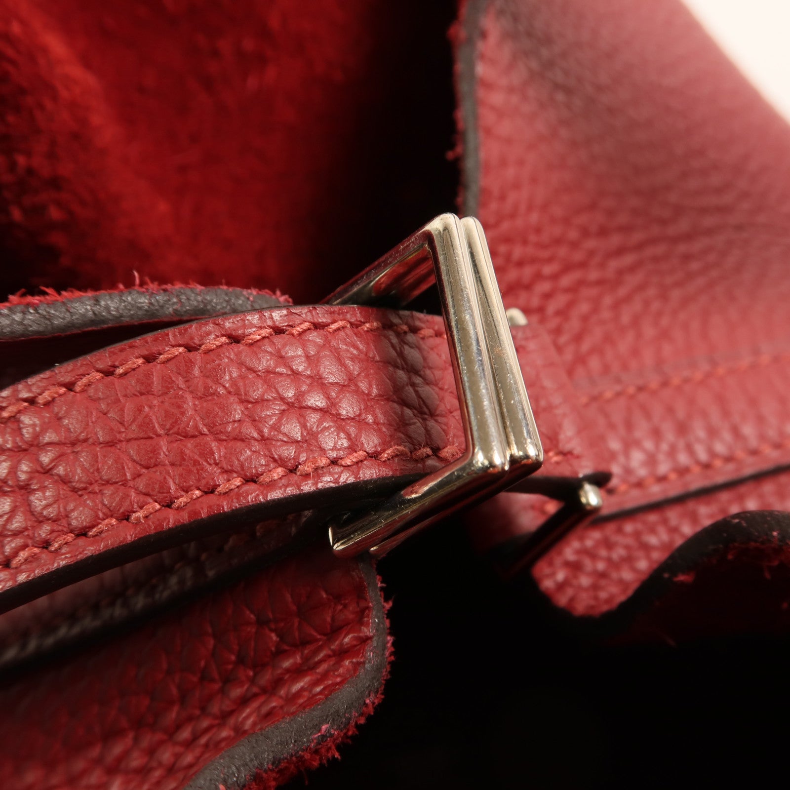HERMES Clemence皮革Picotin PM銀扣手挽袋Rouge Grenat