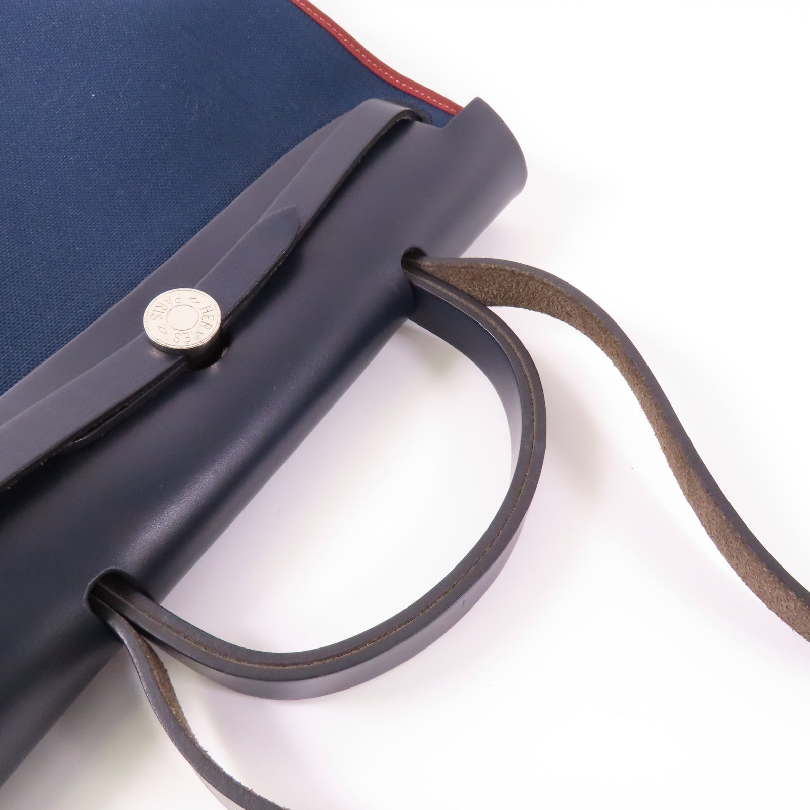 HERMES 帆布Herbag銀扣手挽肩背兩用袋76 Bleu Indigo