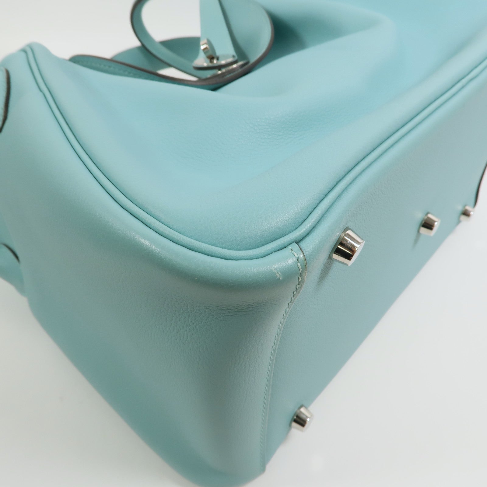 HERMES Evercolor皮革Lindy 30銀扣手挽肩背兩用袋Bleu Atoll