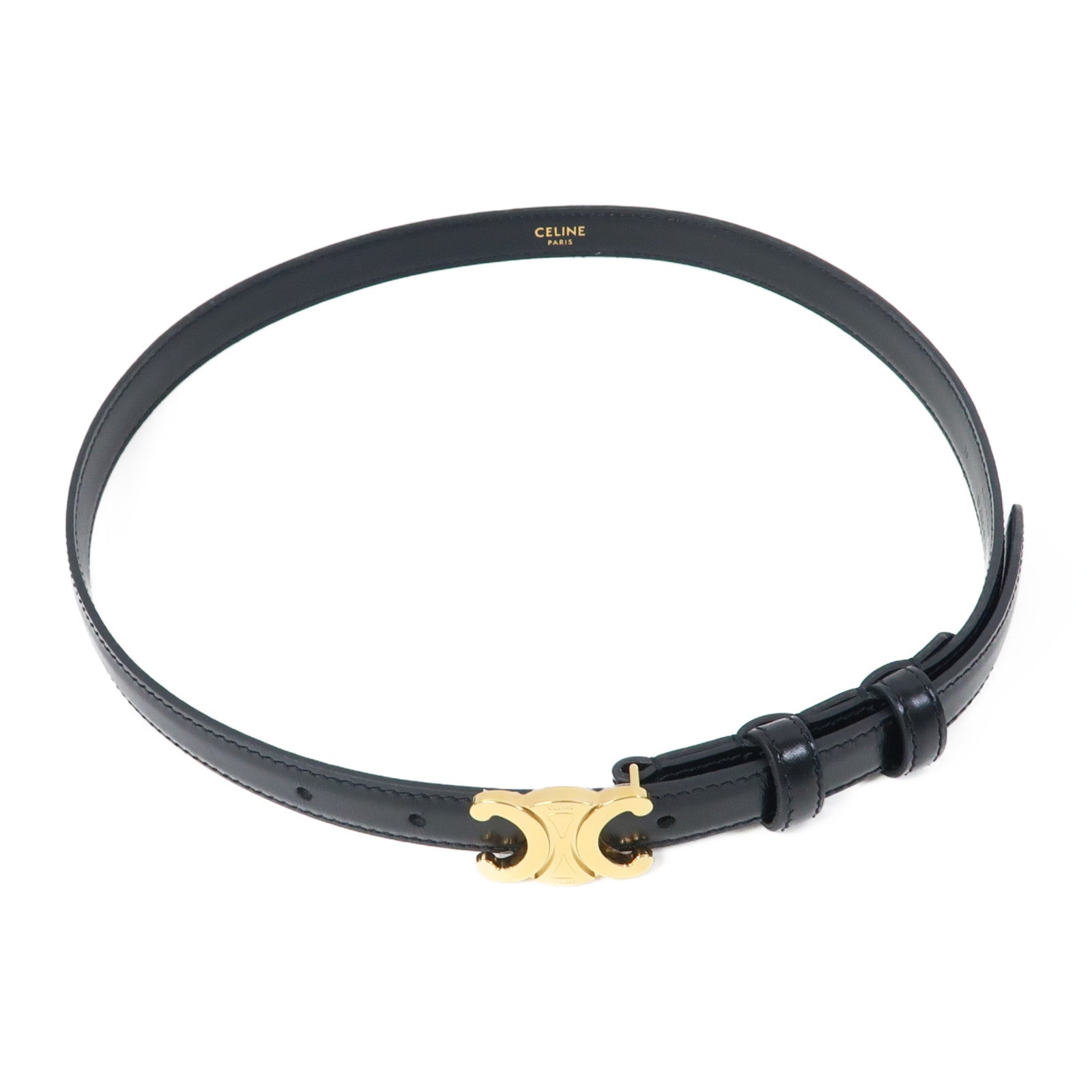 CELINE 牛皮皮革Triomphe Belt金扣皮帶黑色