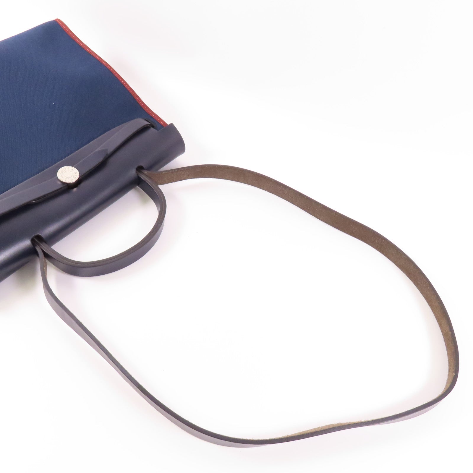 HERMES 帆布Herbag銀扣手挽肩背兩用袋76 Bleu Indigo