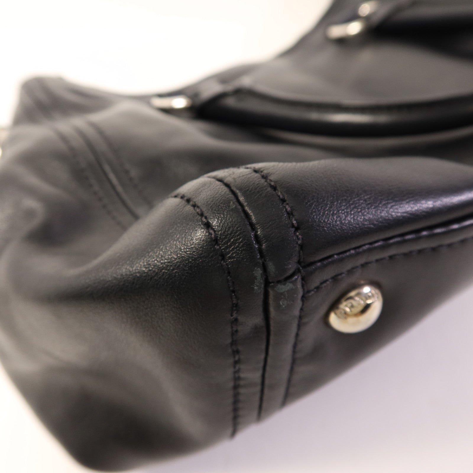 PRADA 牛皮皮革Shoulder Bag銀扣手挽肩背兩用袋