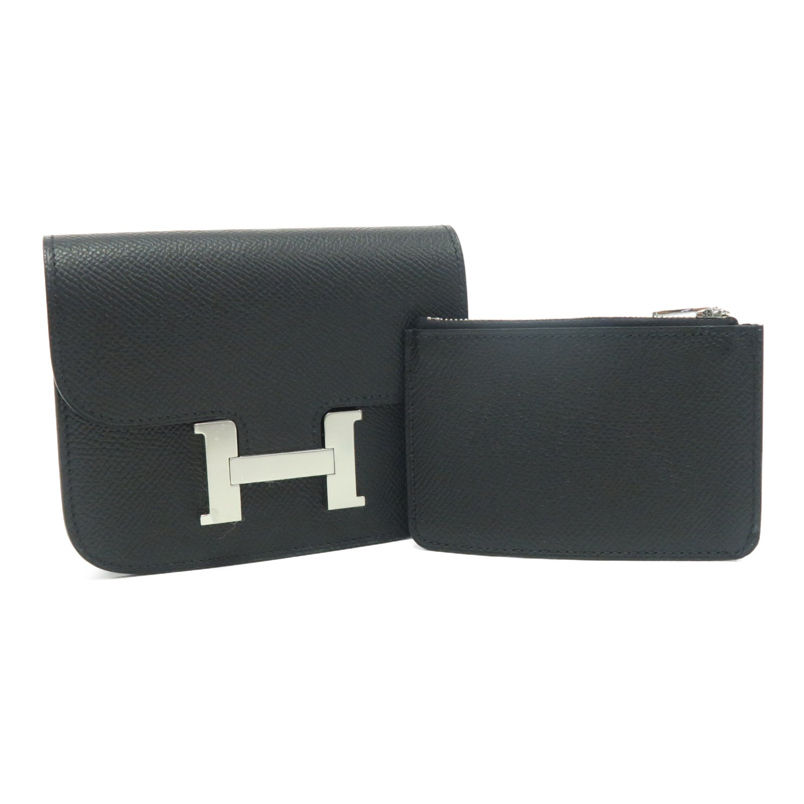 HERMES Veau Epsom皮革Constance Slim銀扣腰包經典黑