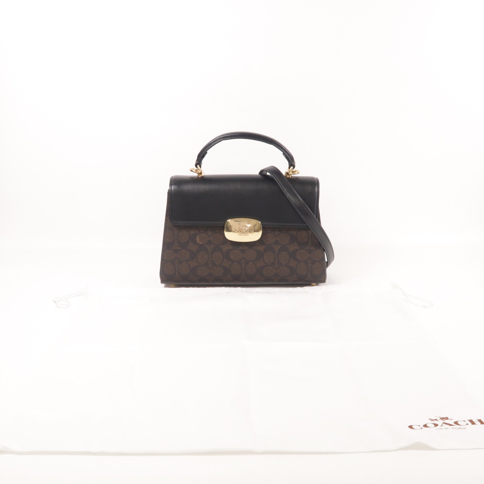 COACH 塗層帆布Eliza Top Handle Bag金扣手挽肩背兩用袋