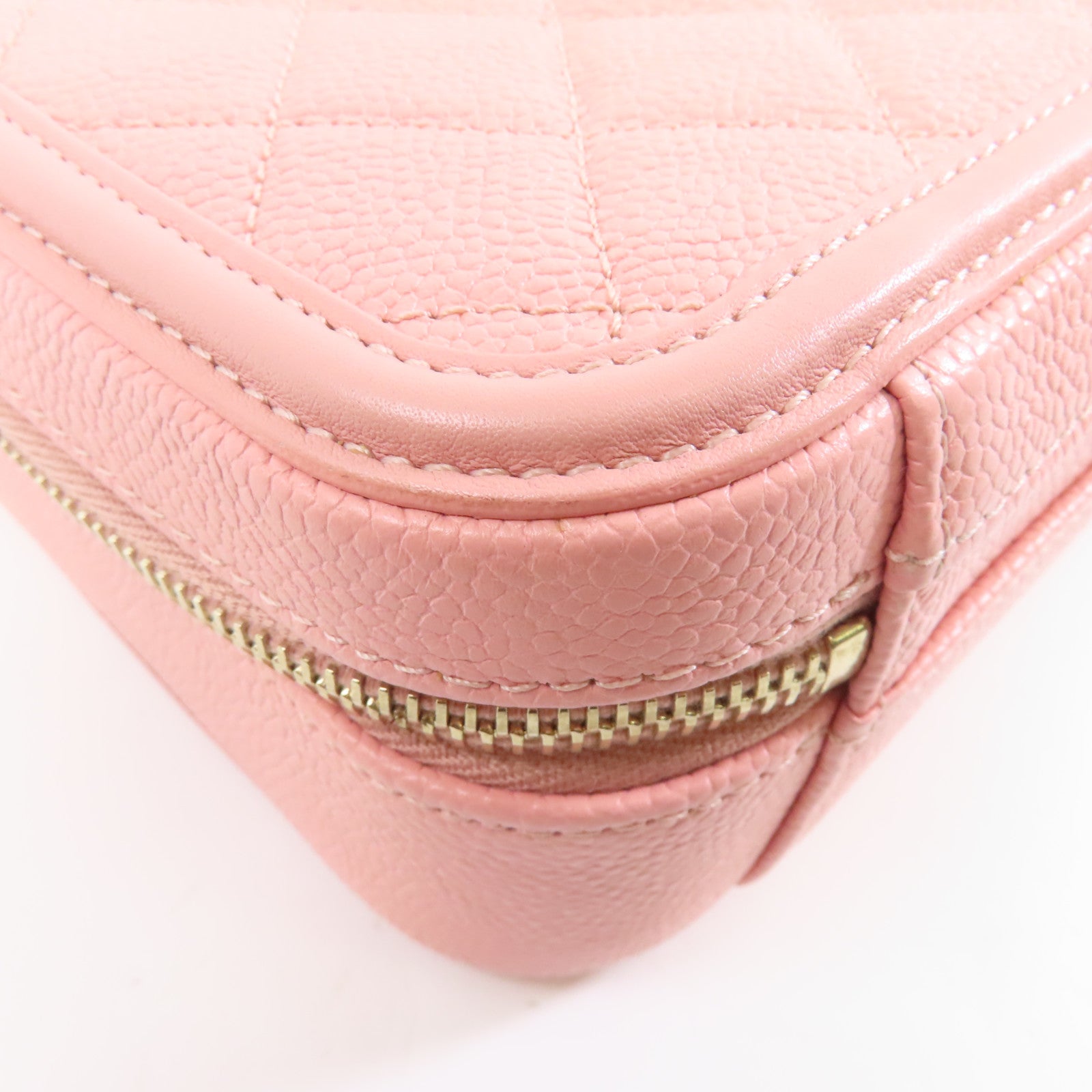 CHANEL 菱格Caviar皮革Vanity Case金扣手挽肩背兩用袋粉紅色