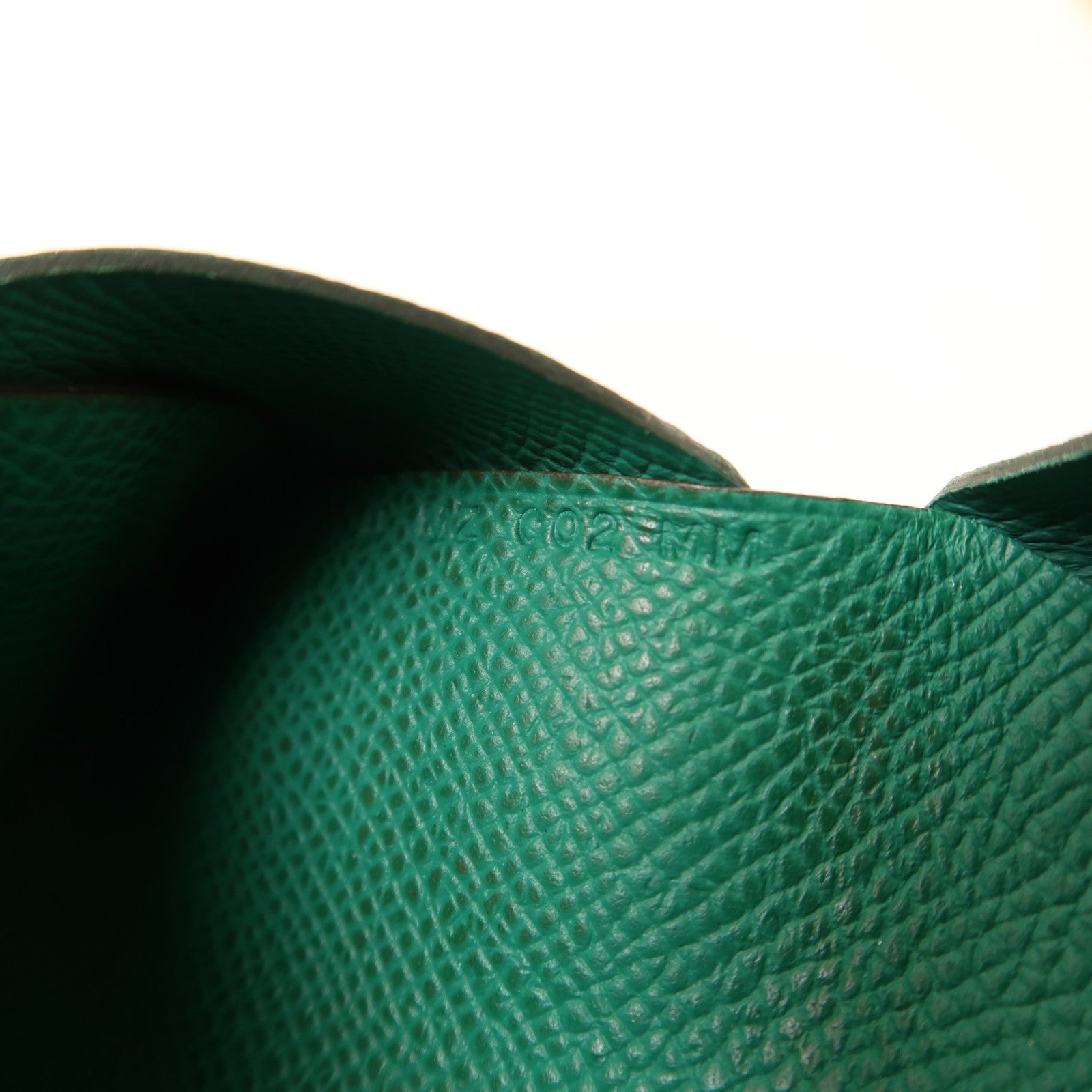 HERMES Epsom皮革Calvi Duo銀扣卡片套絲絨綠色