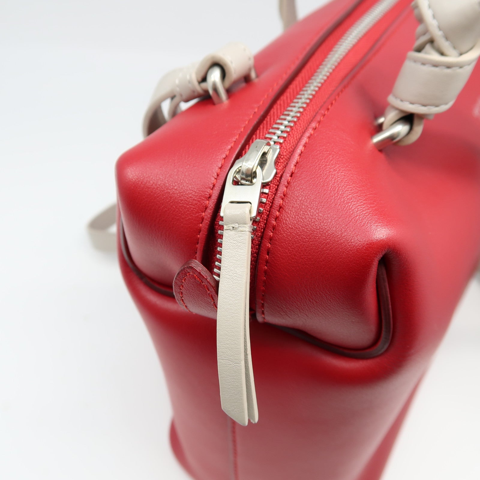 CELINE 牛皮皮革2 Way Shoulder Bag銀扣手挽肩背兩用袋紅色/灰色