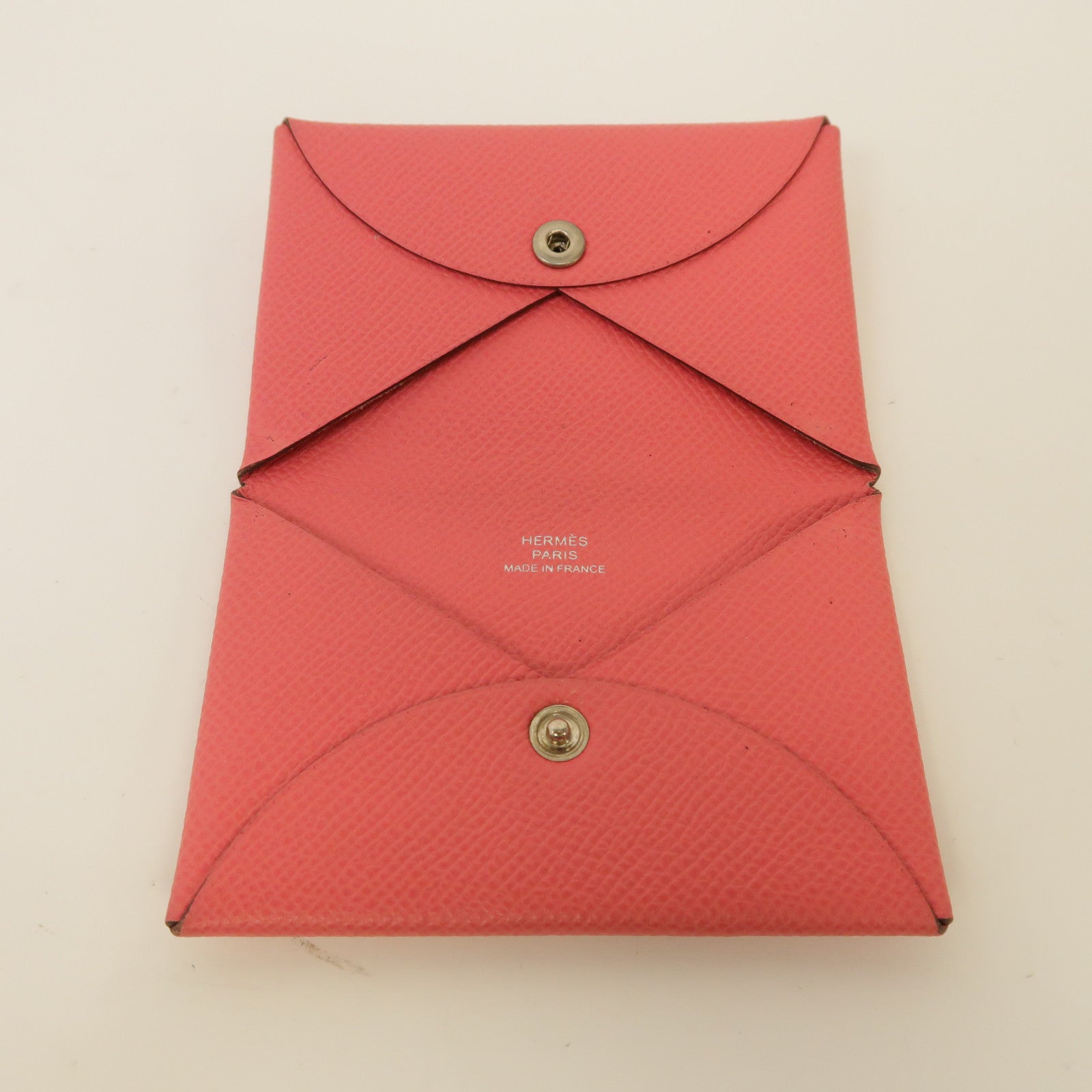HERMES Epsom皮革Calvi銀扣卡片套Rose Azalee/粉紅色