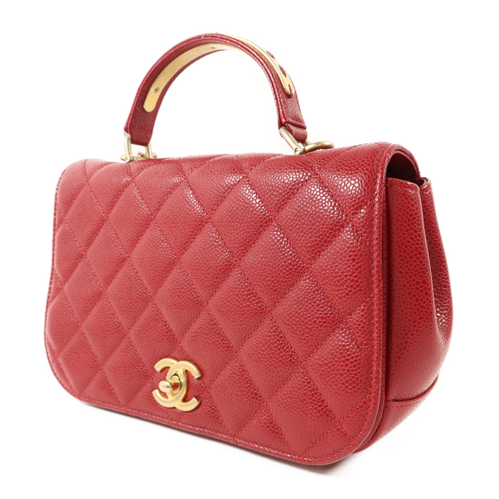 CHANEL 牛皮皮革Top Handle金扣鏈帶手挽肩背兩用袋