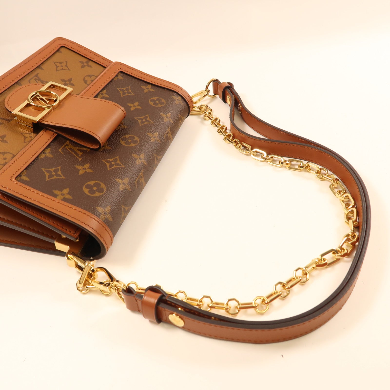 LOUIS VUITTON Monogram Reverse Dauphine MM金扣肩背兩用袋啡色