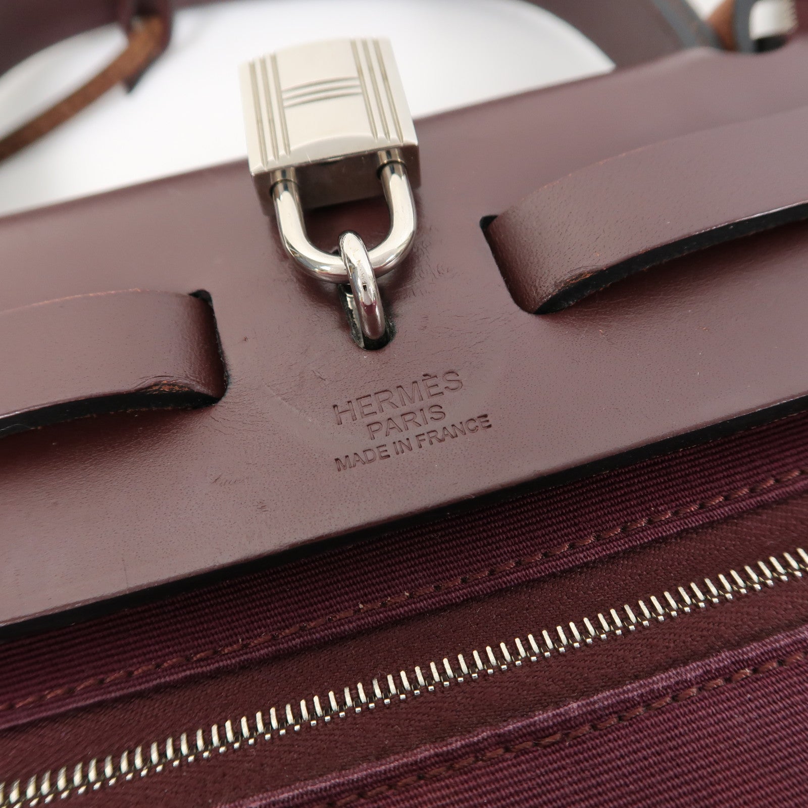 HERMES 帆布Herbag PM銀扣手挽肩背兩用袋波爾多酒紅色